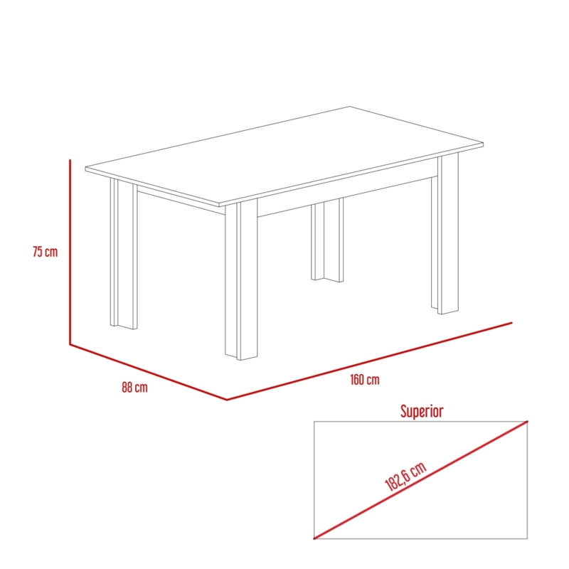 MESA DE COMEDOR PORTOFINO 4 PUESTOS ROVERE 75X160X88 CM - 8