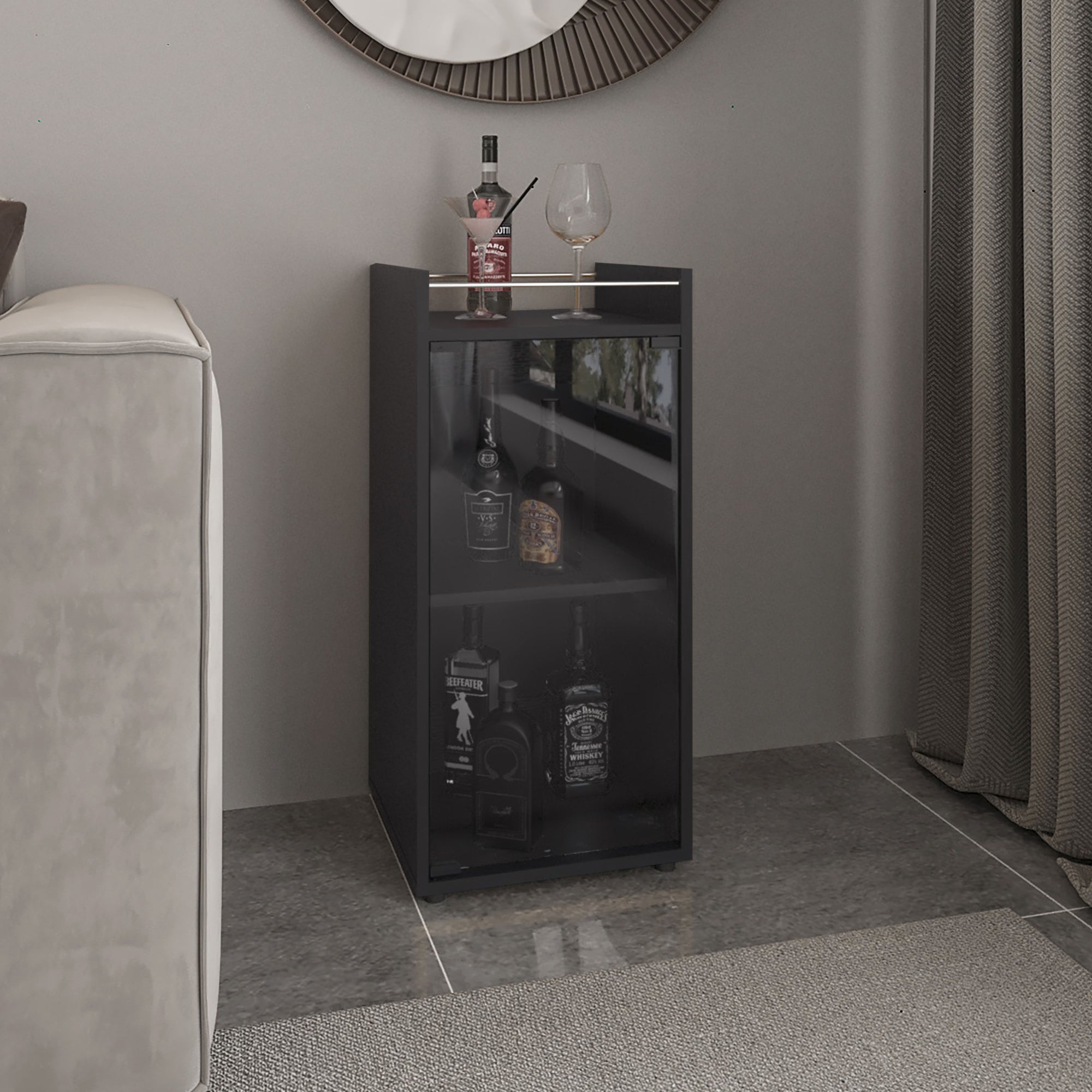 BAR BAJO THEBA 1 PUERTA VIDRIO 81,3X38,1X37,6 CM WENGUE - 5