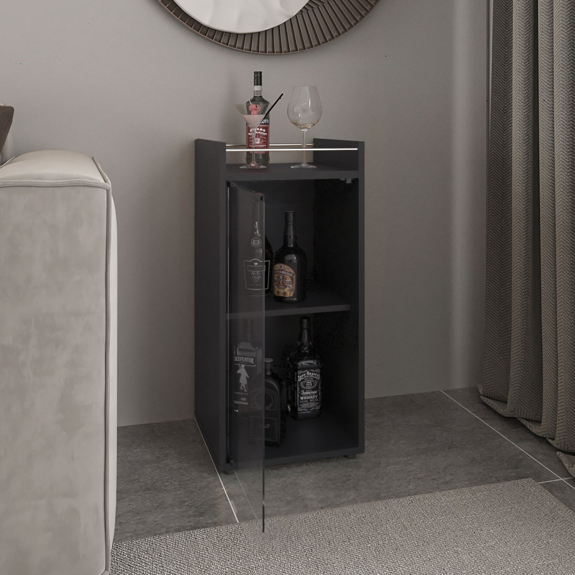 BAR BAJO THEBA 1 PUERTA VIDRIO 81,3X38,1X37,6 CM WENGUE - 6