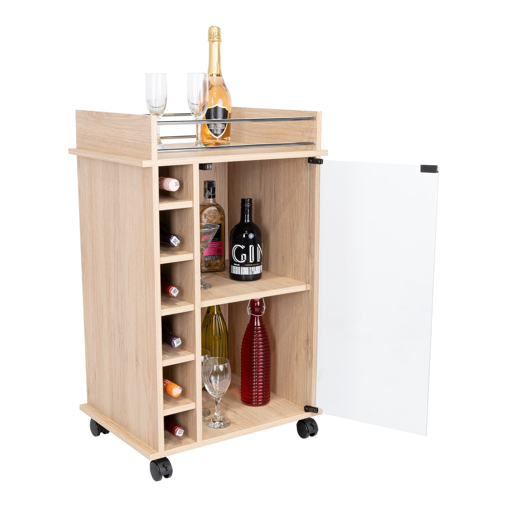 MUEBLE BAR DUKAT ROVERE 6 BOTELLEROS 89X41X55 CM CON RUEDAS - 1