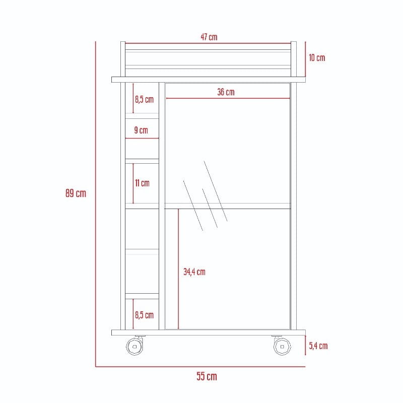 MUEBLE BAR DUKAT ROVERE 6 BOTELLEROS 89X41X55 CM CON RUEDAS - 3