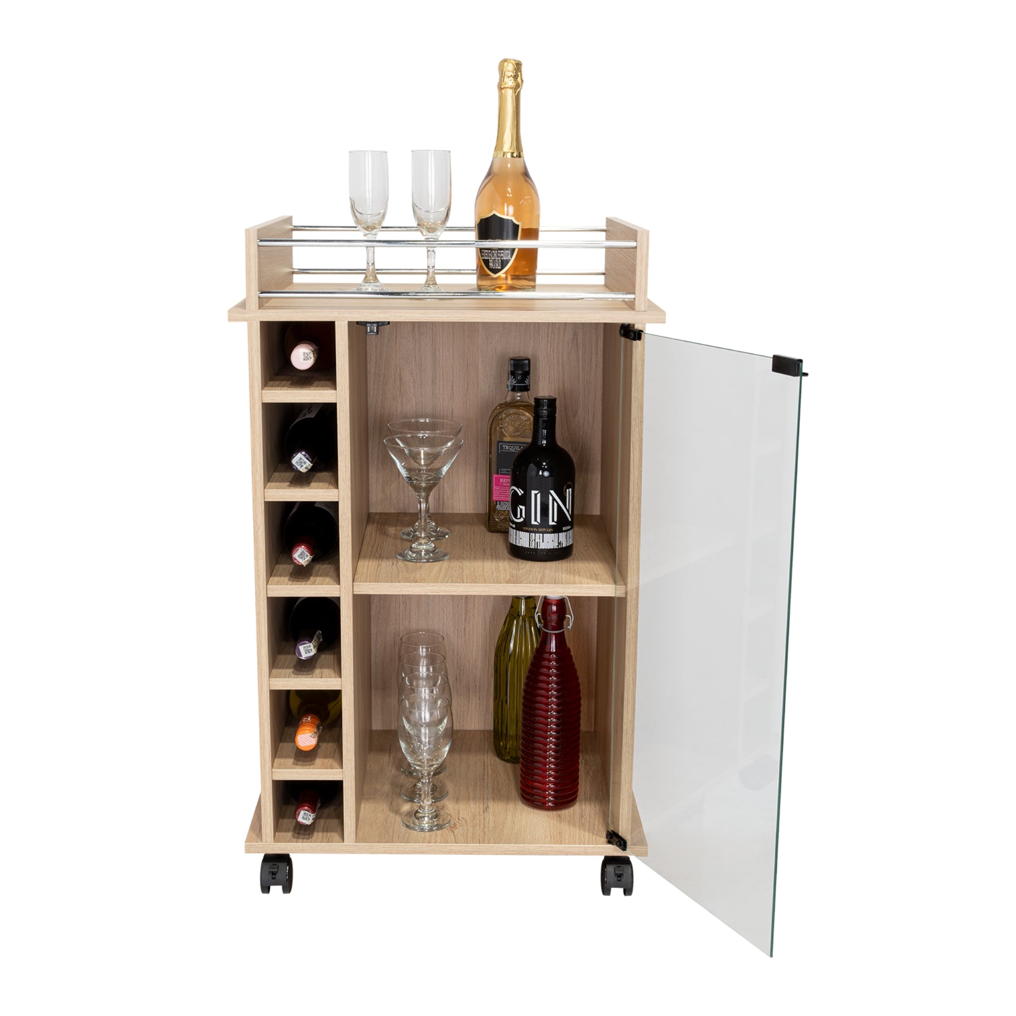 MUEBLE BAR DUKAT ROVERE 6 BOTELLEROS 89X41X55 CM CON RUEDAS - 4