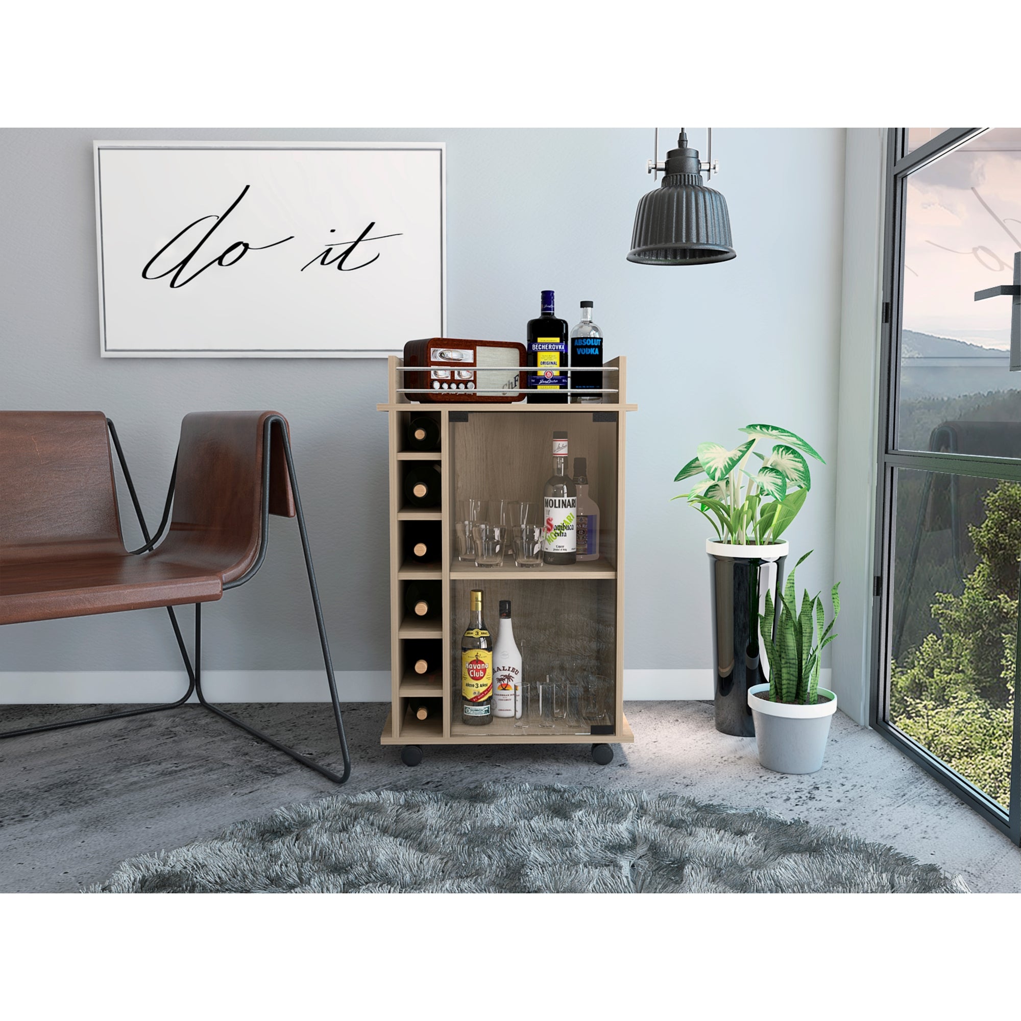 MUEBLE BAR DUKAT ROVERE 6 BOTELLEROS 89X41X55 CM CON RUEDAS - 10