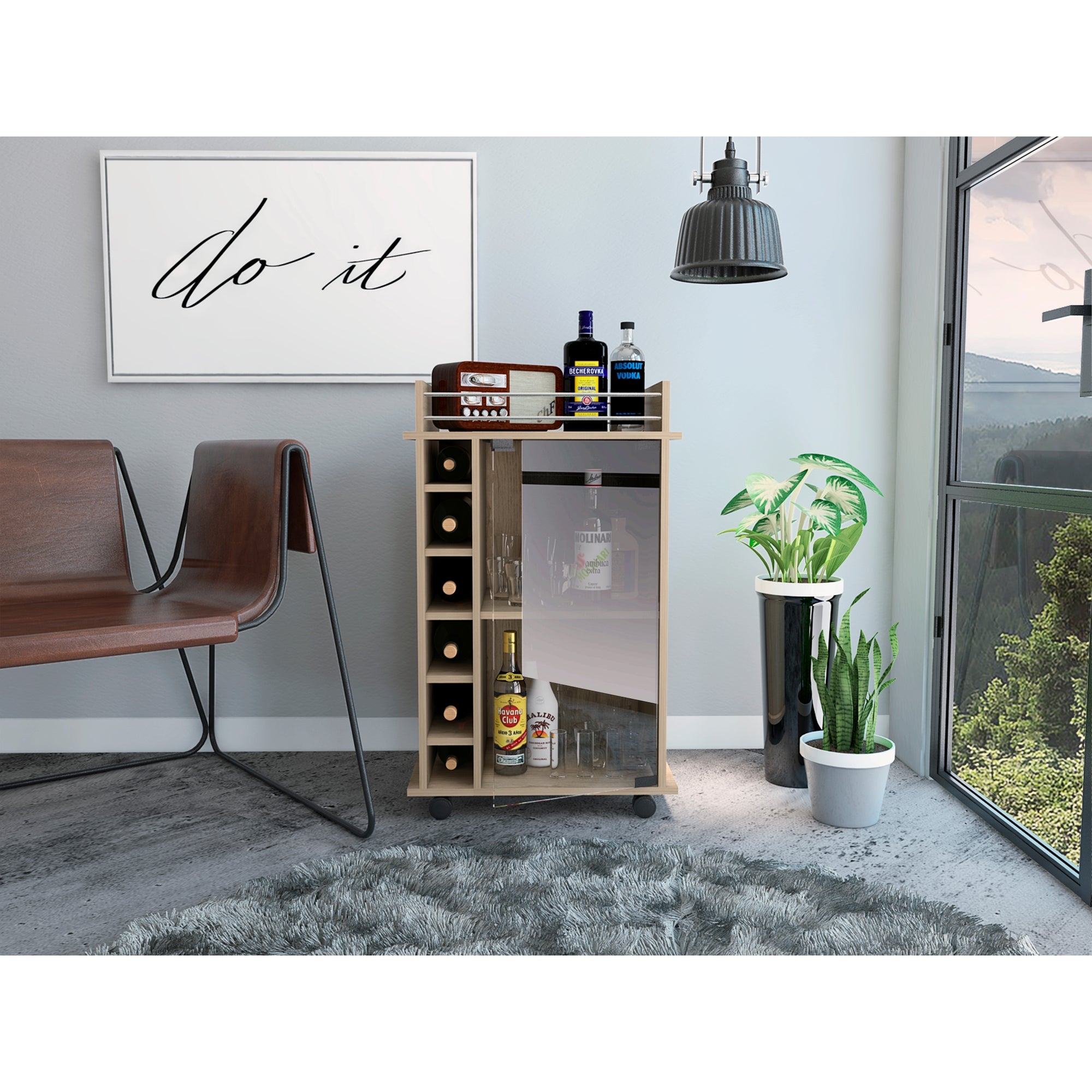 MUEBLE BAR DUKAT ROVERE 6 BOTELLEROS 89X41X55 CM CON RUEDAS - 11