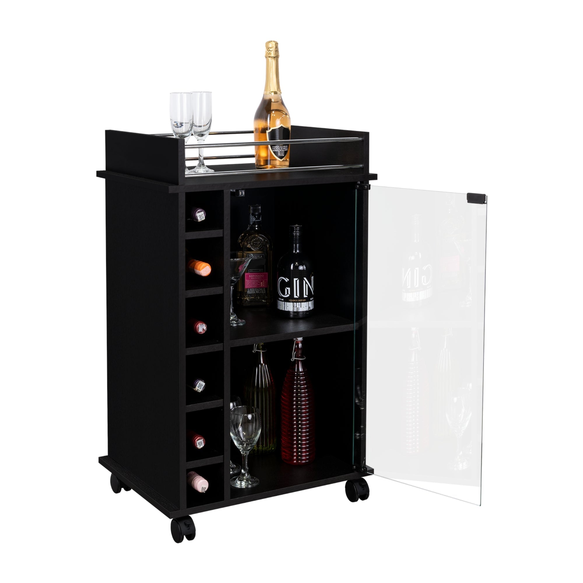 BAR BAJO DUKAT WENGUE 6 BOTELLEROS 89X41X55 CM CON RUEDAS - 1