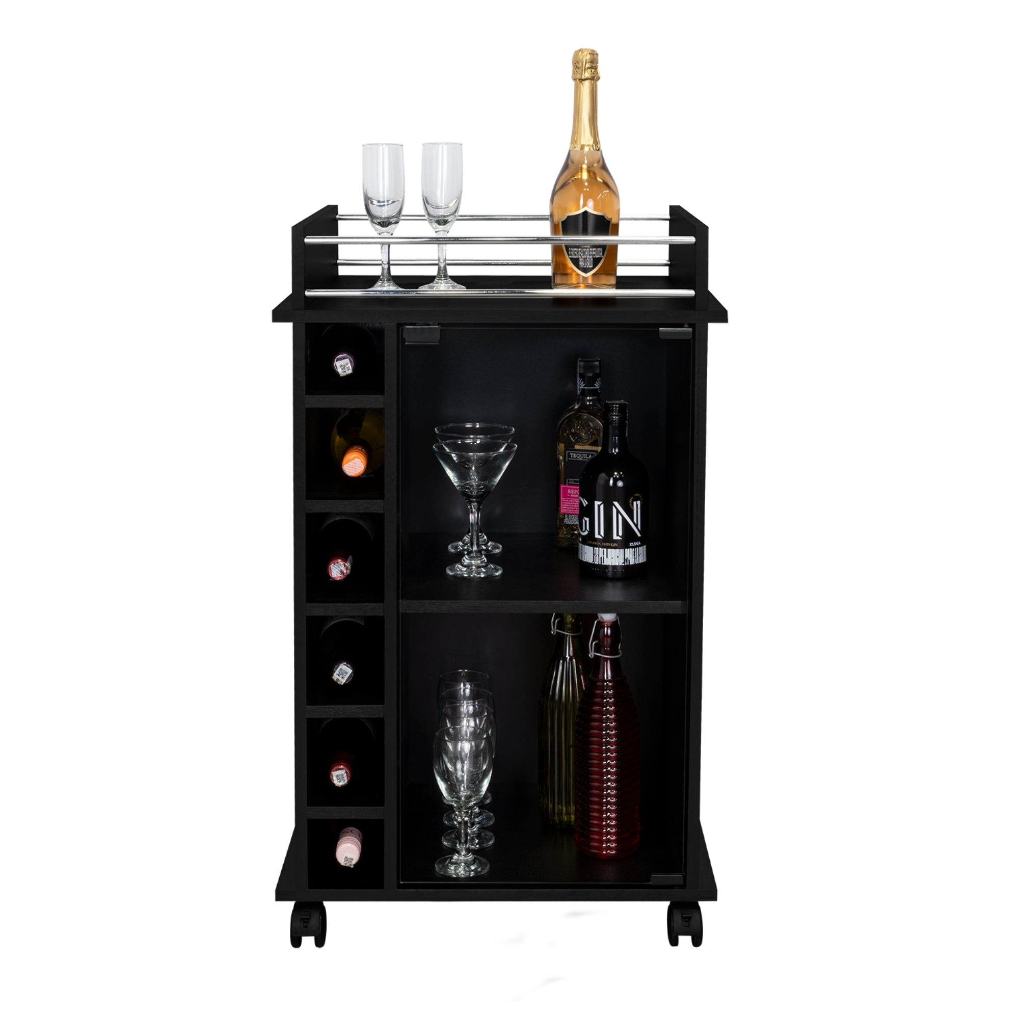 BAR BAJO DUKAT WENGUE 6 BOTELLEROS 89X41X55 CM CON RUEDAS - 3