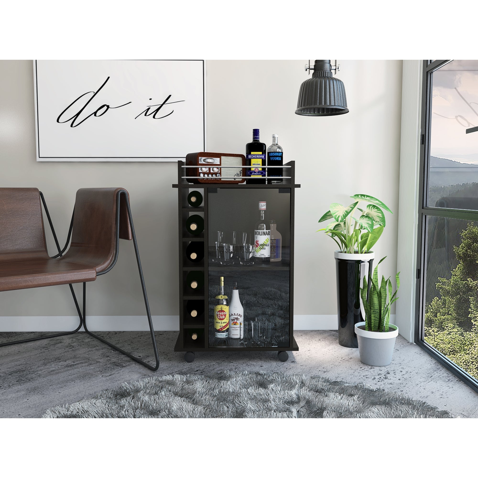 BAR BAJO DUKAT WENGUE 6 BOTELLEROS 89X41X55 CM CON RUEDAS - 9