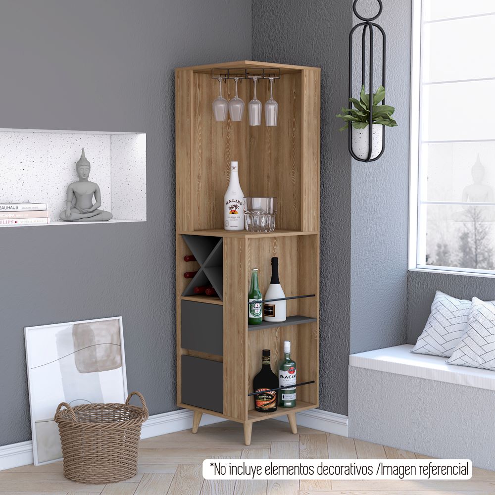 BAR ESQUINERO SALEM 2 CAJONES MIEL Y PLOMO 180X50X50 CM - 12