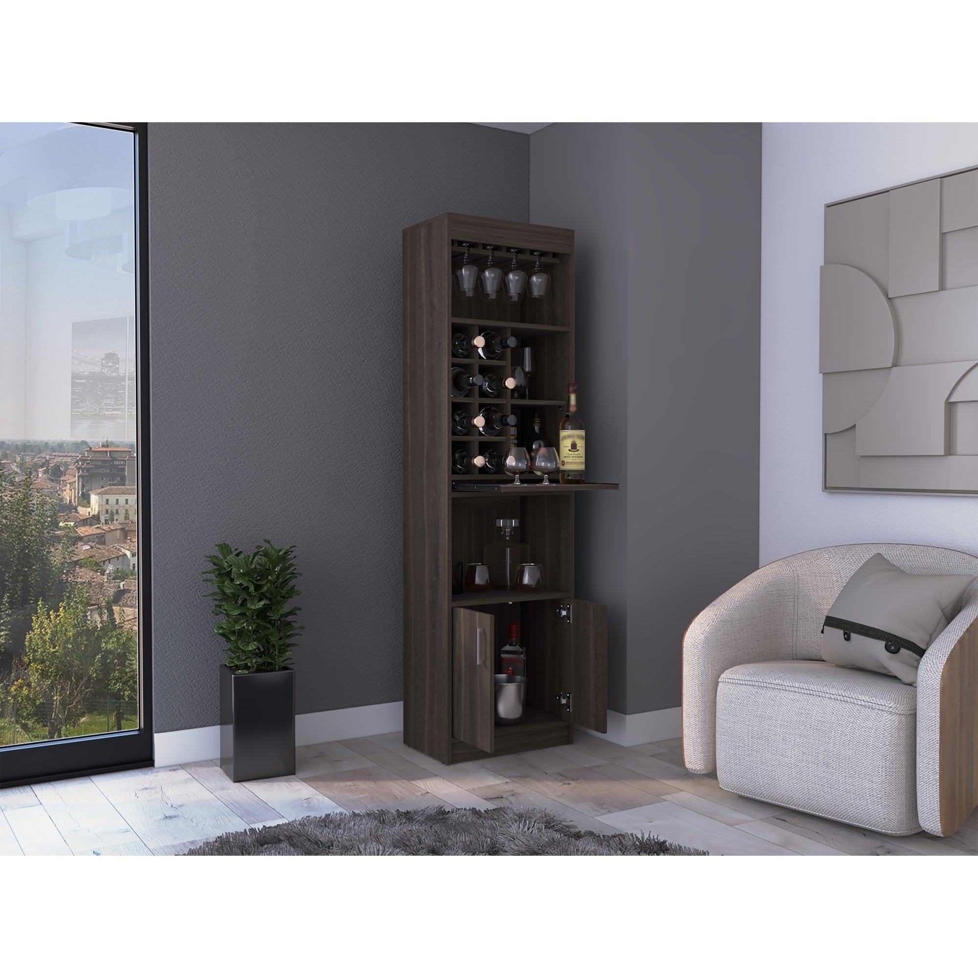 BAR ALTO SYRAH 180X51X32 CM COÑAC CON PORTACOPAS - 2
