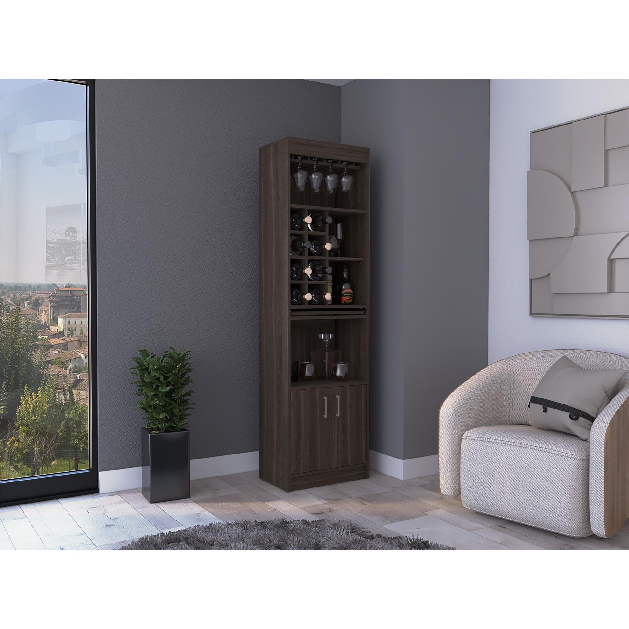BAR ALTO SYRAH 180X51X32 CM COÑAC CON PORTACOPAS - 12