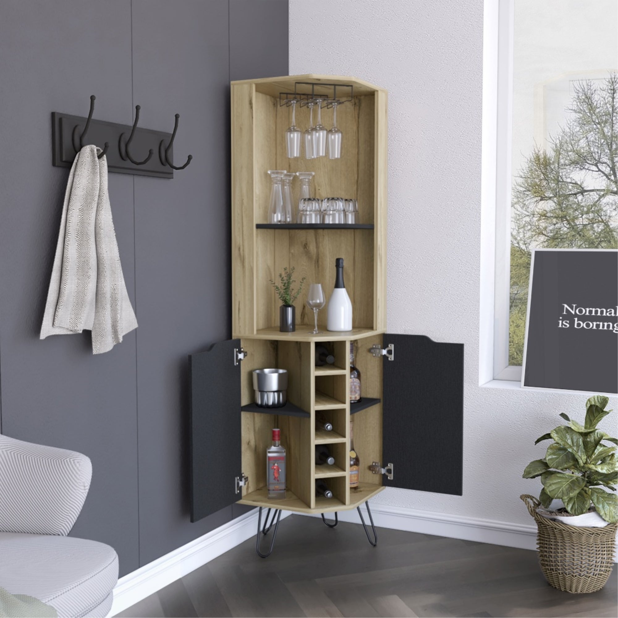 BAR ESQUINERO AUDRA 180X45X45 CM DUNA Y WENGUE - 6