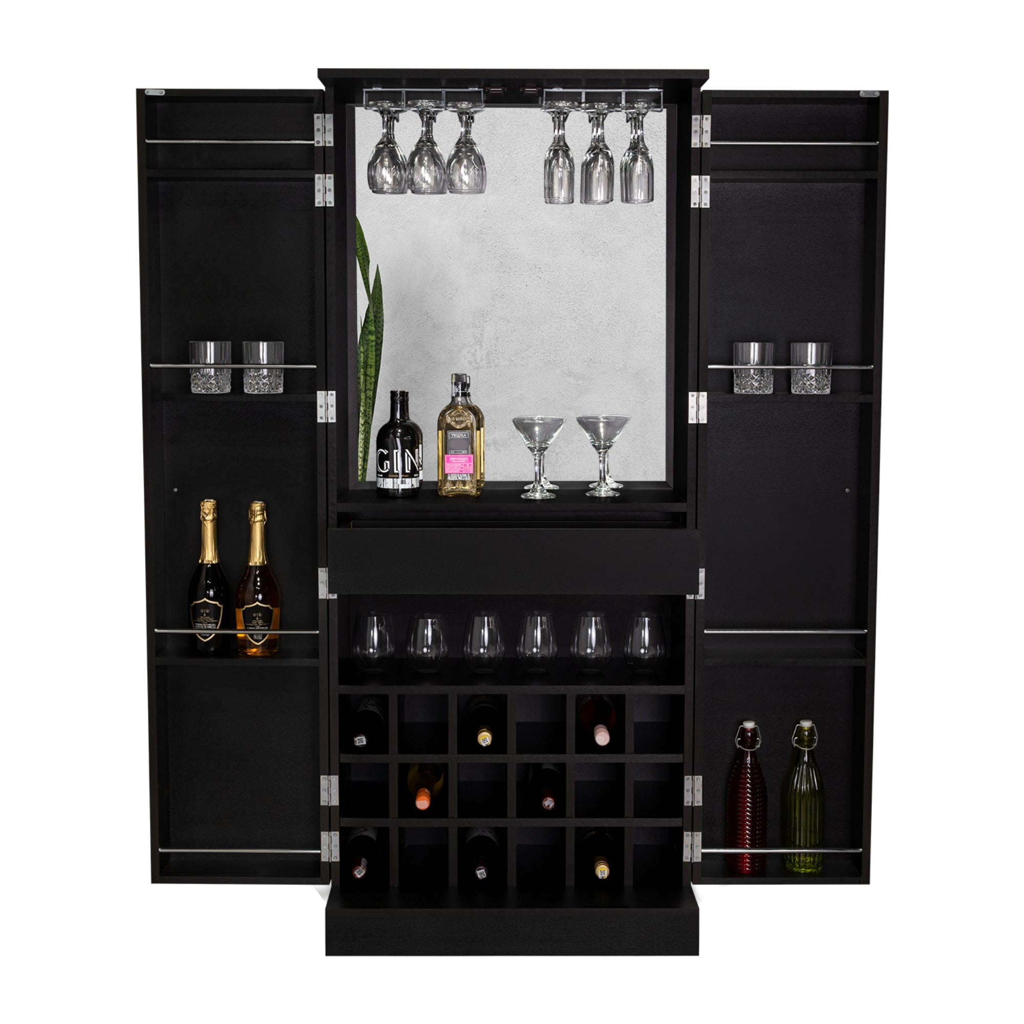 BAR ALTO MALBEC 2 PUERTAS AMPLIO ESPACIO WENGUE CON PORTACOPAS - 4