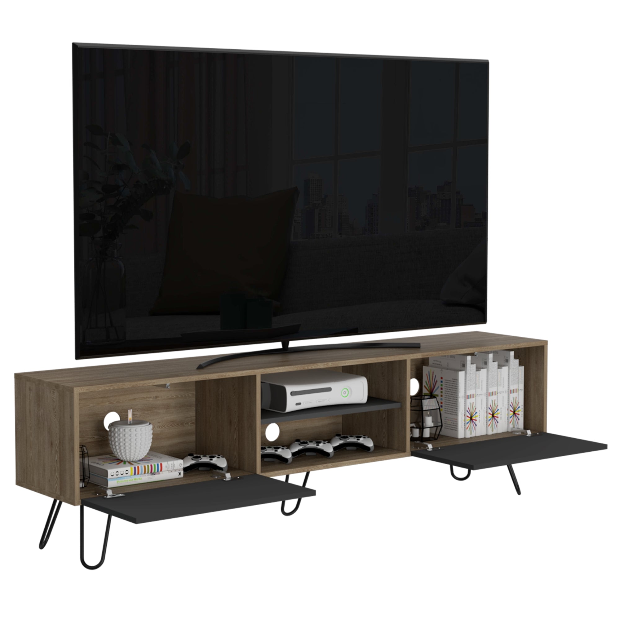 RACK TV 70' VASSEL MIEL Y PLOMO 52,5X180X35 CM - 1