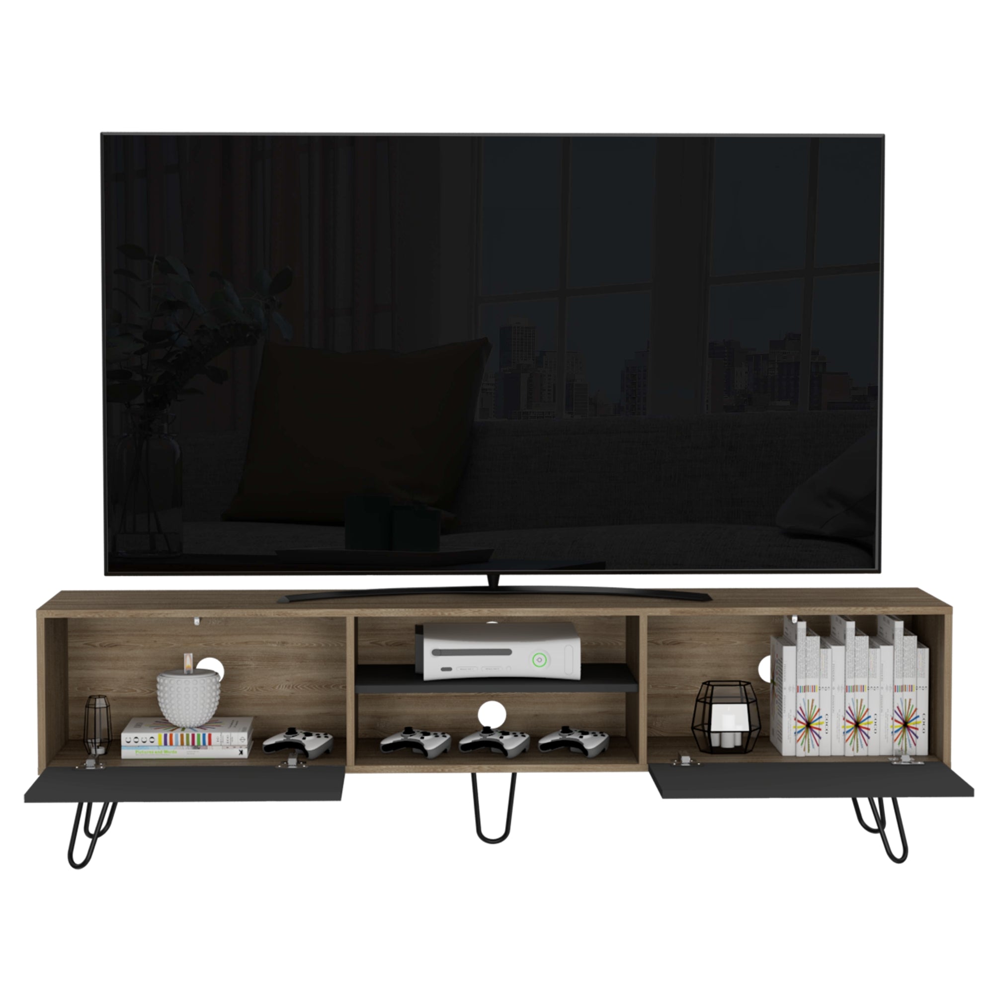 RACK TV 70' VASSEL MIEL Y PLOMO 52,5X180X35 CM - 2