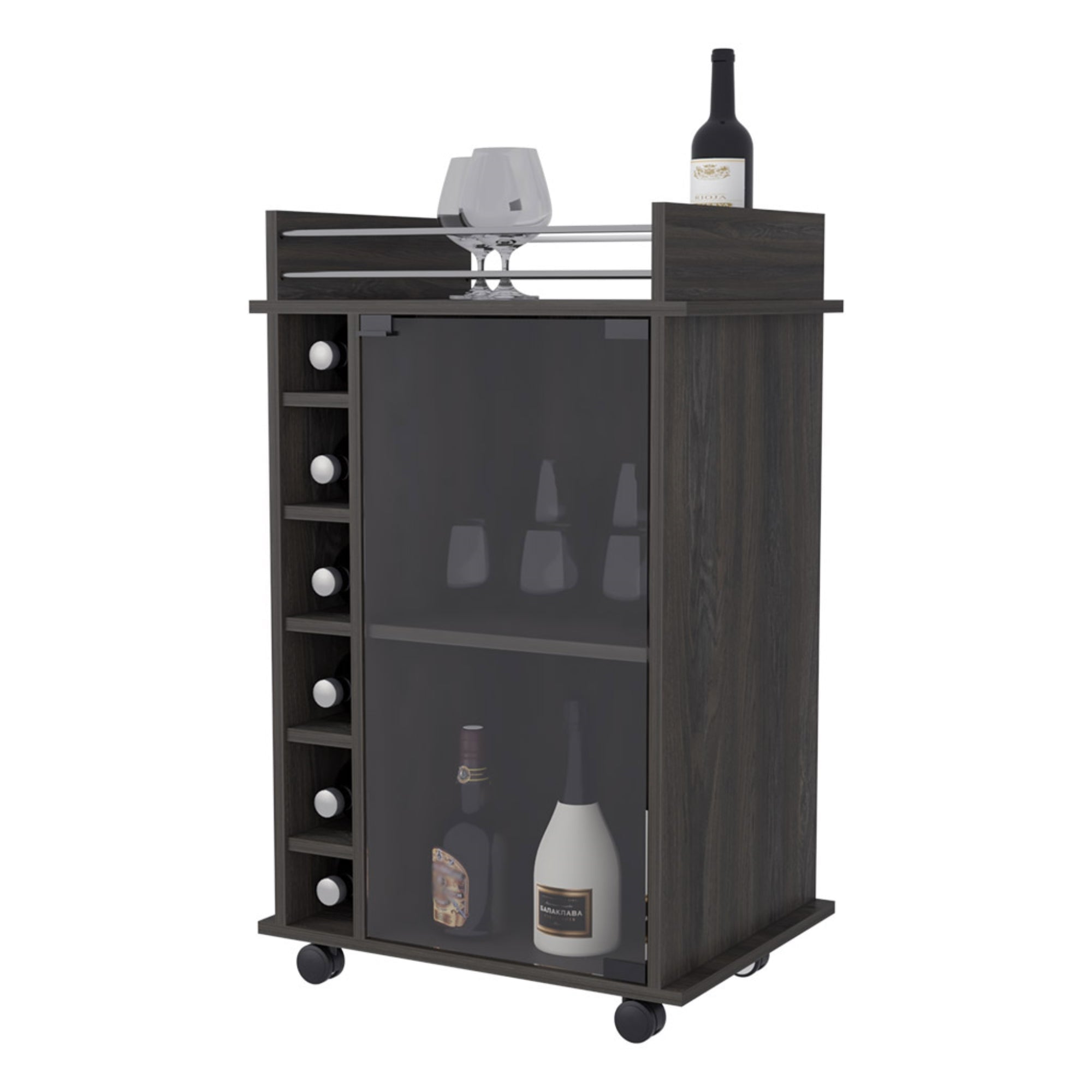 MUEBLE BAR DUKAT COÑAC 6 BOTELLEROS 89X41X55 CM CON RUEDAS - 1