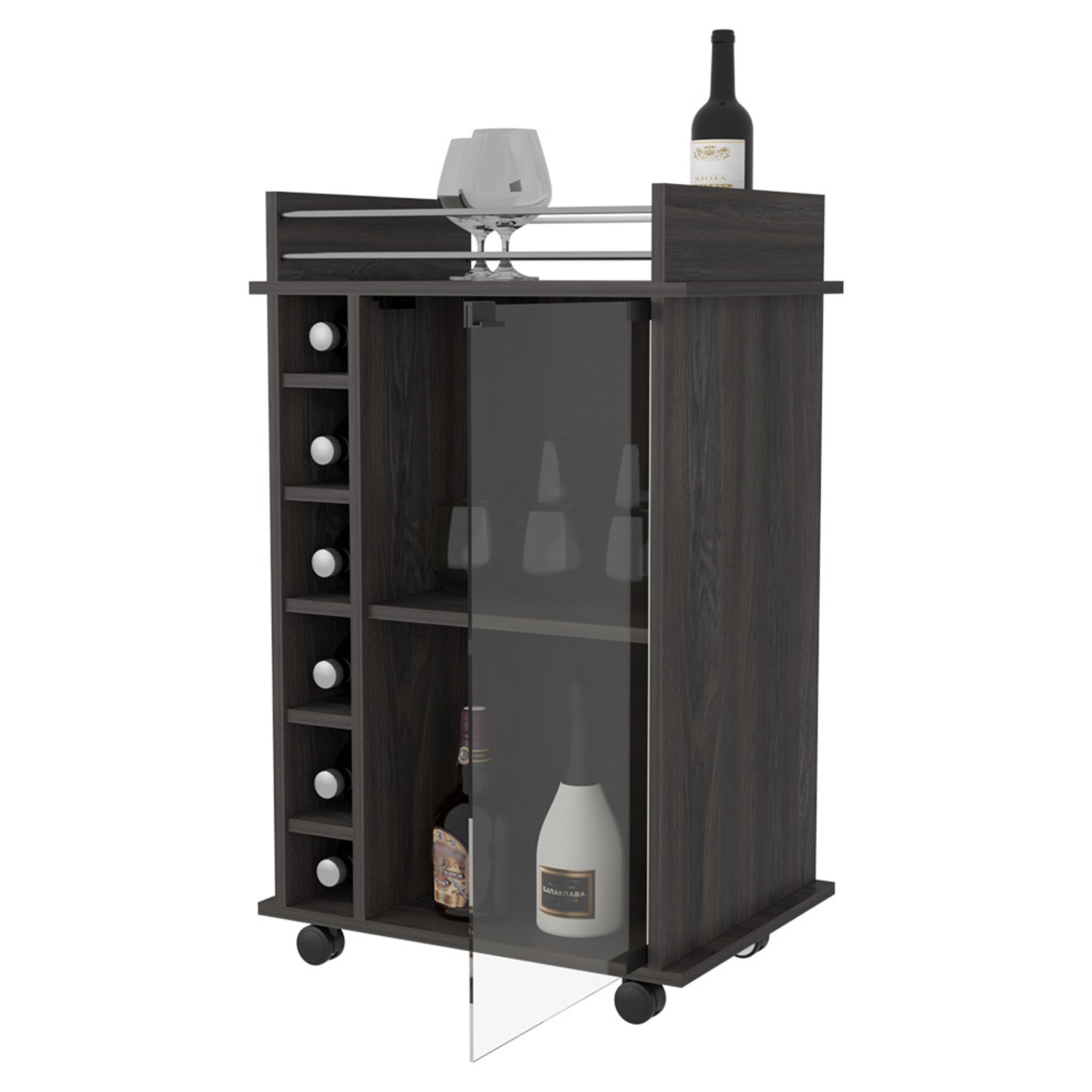 MUEBLE BAR DUKAT COÑAC 6 BOTELLEROS 89X41X55 CM CON RUEDAS - 2
