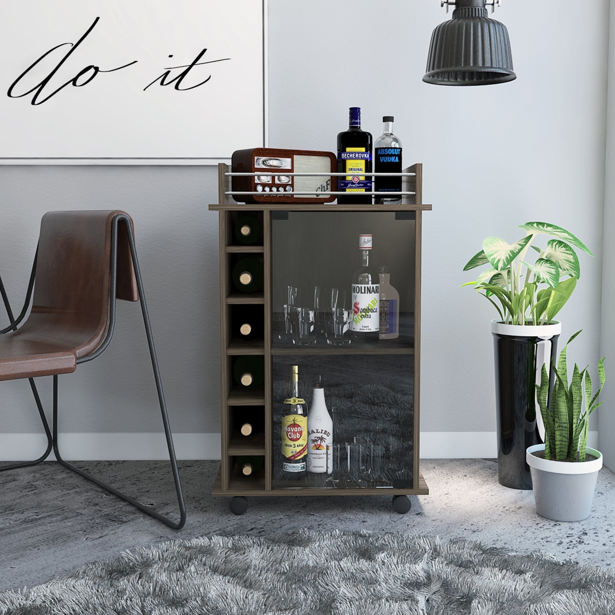 MUEBLE BAR DUKAT COÑAC 6 BOTELLEROS 89X41X55 CM CON RUEDAS - 5