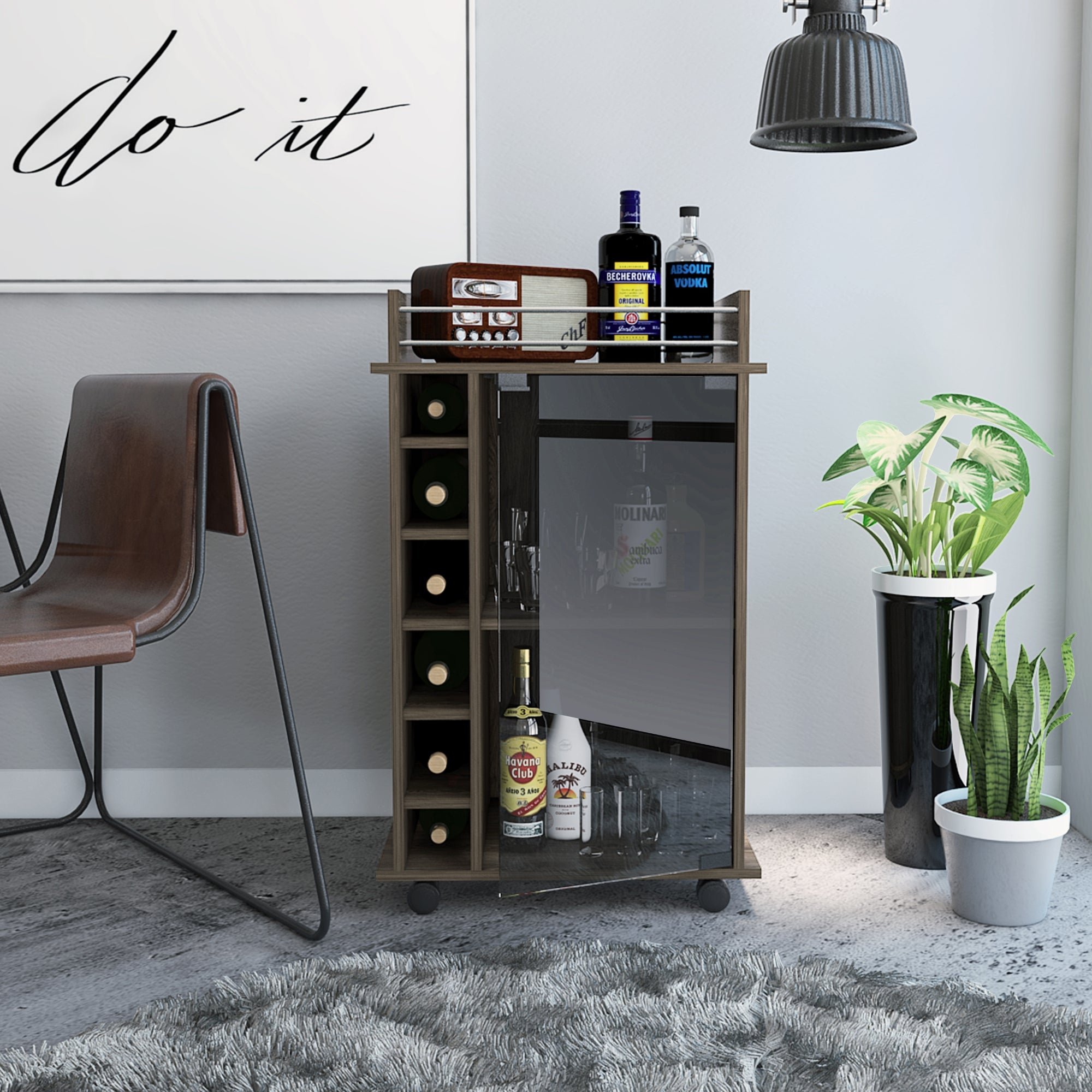 MUEBLE BAR DUKAT COÑAC 6 BOTELLEROS 89X41X55 CM CON RUEDAS - 6