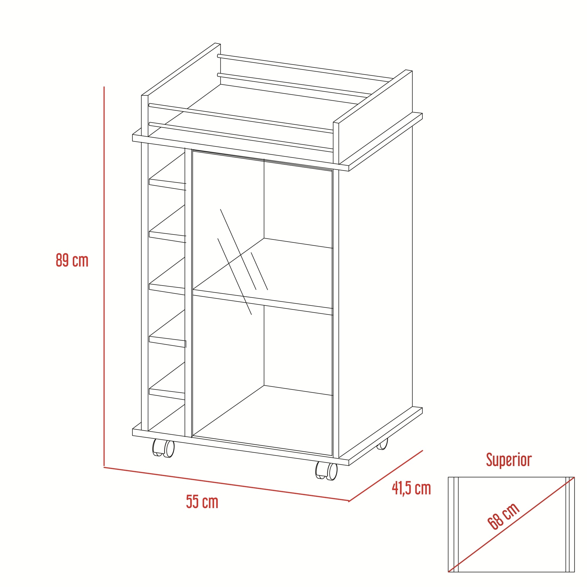 MUEBLE BAR DUKAT COÑAC 6 BOTELLEROS 89X41X55 CM CON RUEDAS - 7