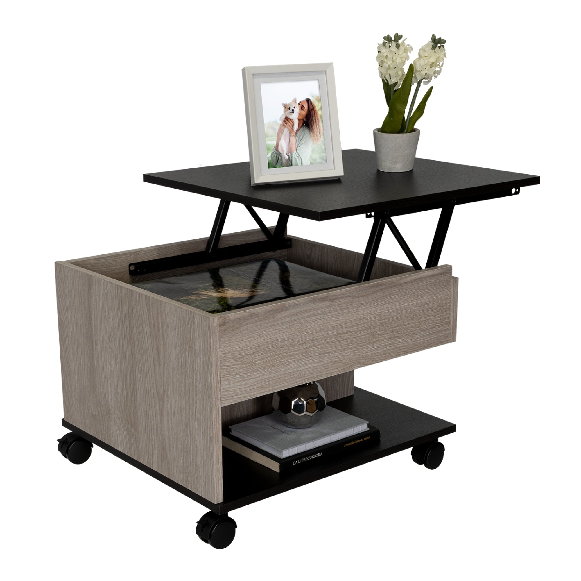 MESA FUNCIONAL 5G CENIZA Y WENGUE 43,3X80X54,5 CM - 1