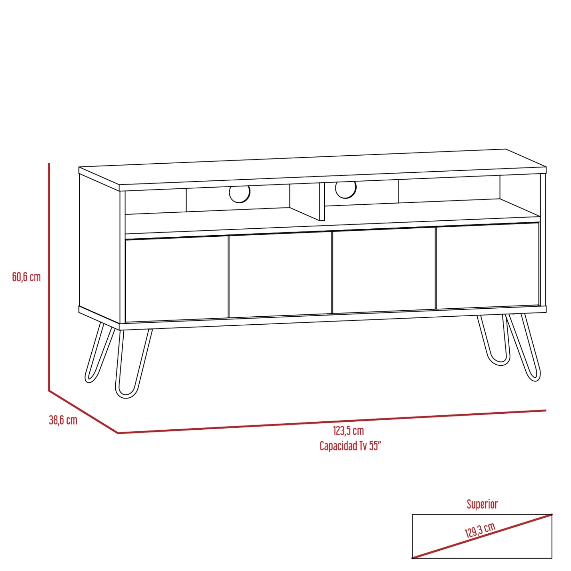 RACK TV 55' VASSEL MIEL Y PLOMO 4 PUERTAS 60,6X123,5X38,6 CM - 2