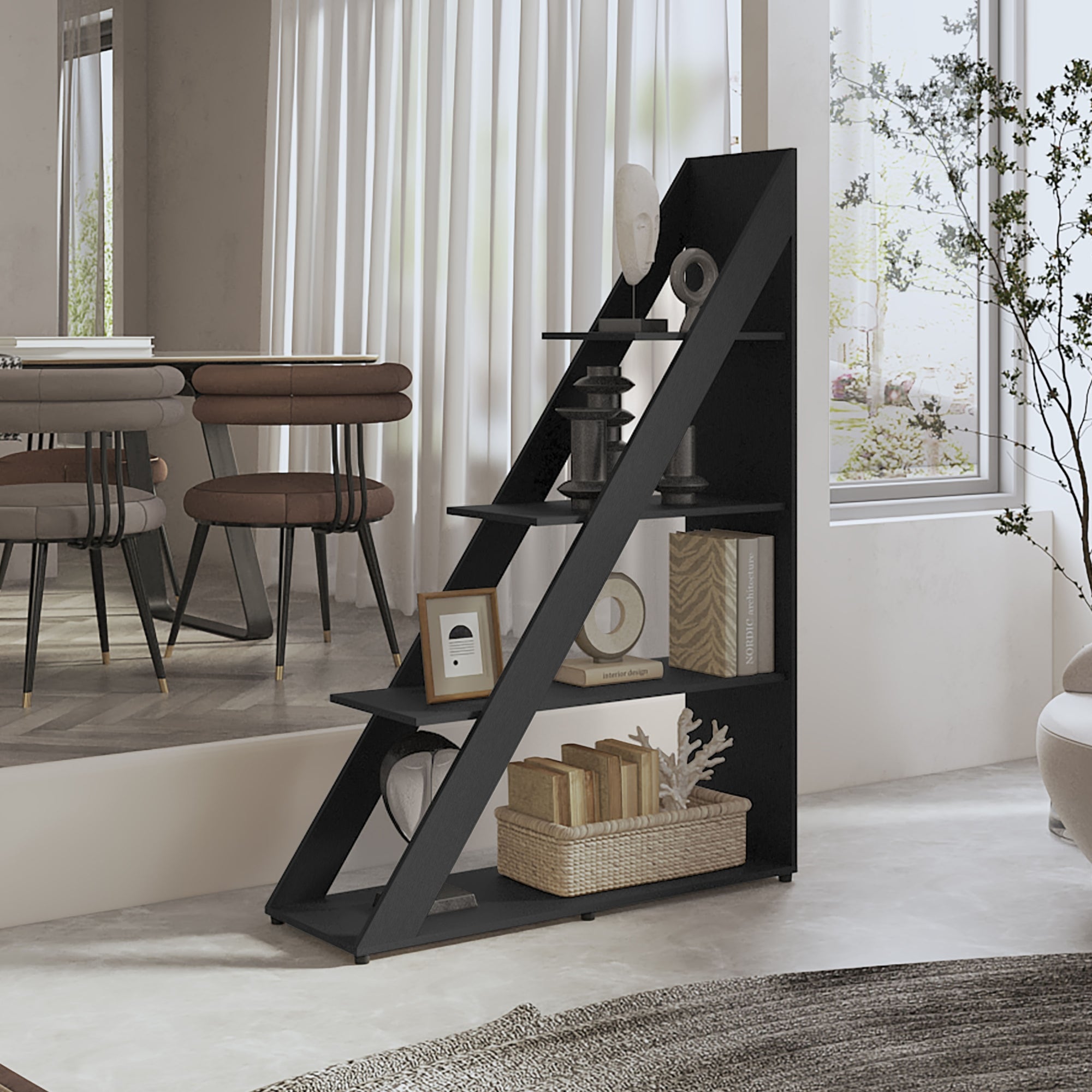 BIBLIOTECA DIAGONAL LORAIN 3 REPISAS WENGUE 150X105X34,9 CM - 5