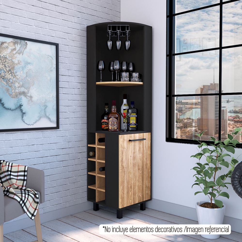 BAR ESQUINERO KAIA 180X45X45 CM 1 PUERTA WENGUE Y MIEL - 6