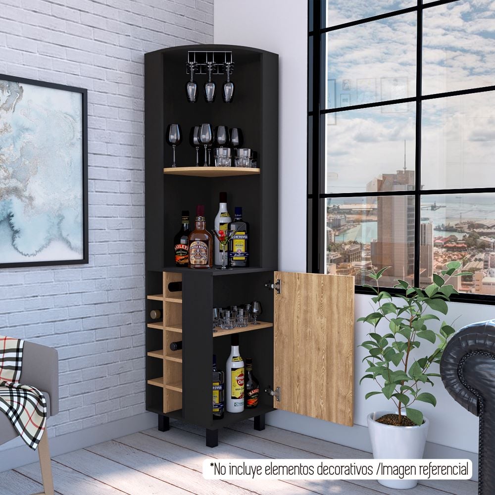 BAR ESQUINERO KAIA 180X45X45 CM 1 PUERTA WENGUE Y MIEL - 7