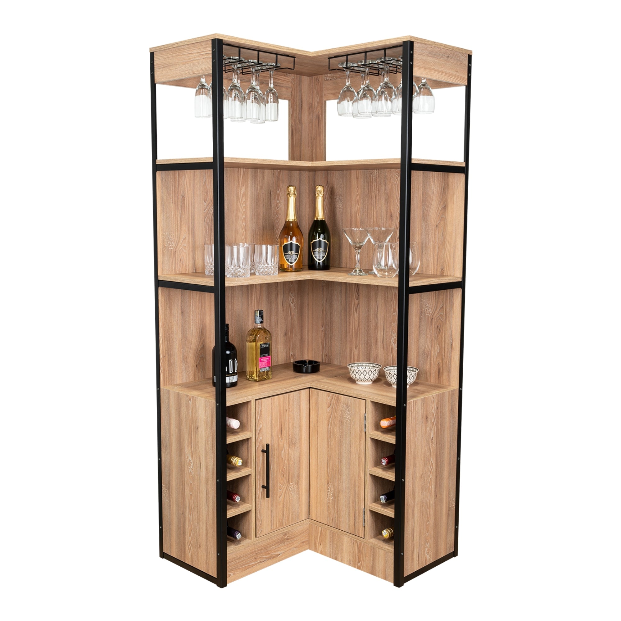 BAR ESQUINERO MAGNUM 1 PUERTA MIEL CON PORTACOPAS - 1