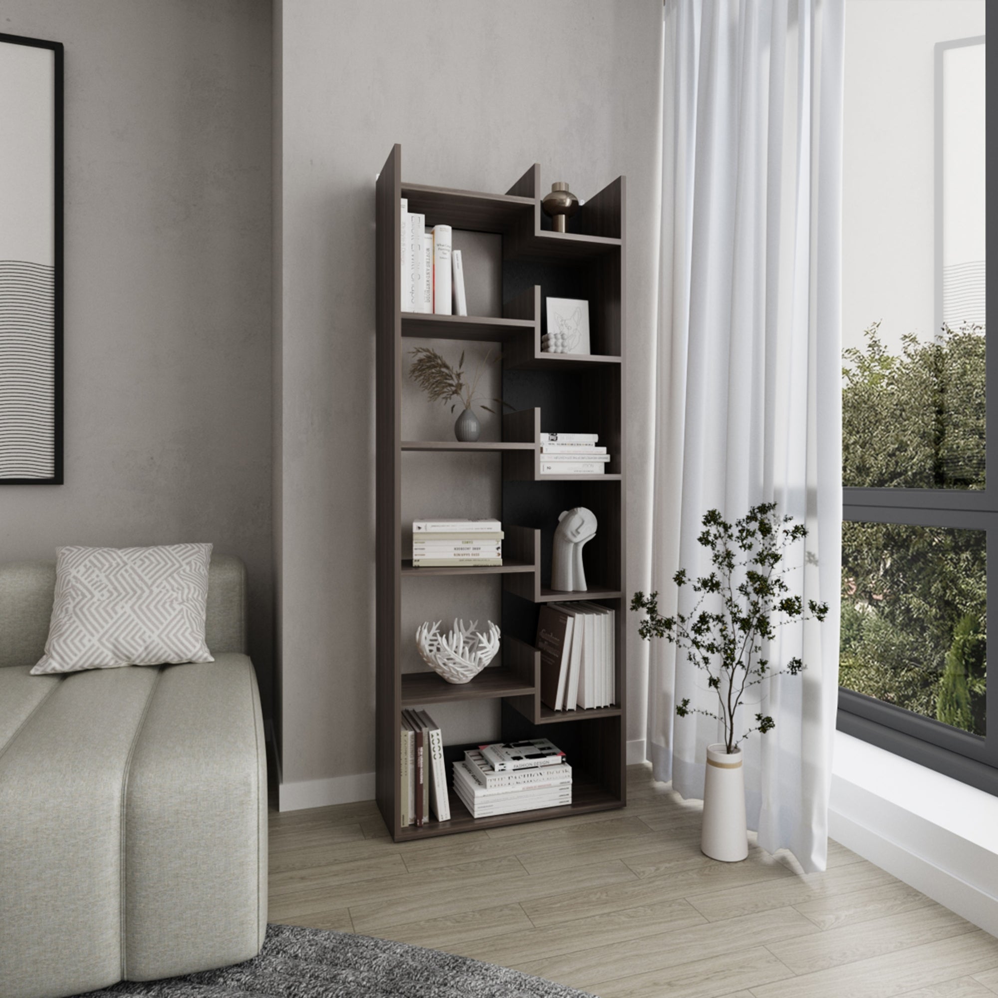 BIBLIOTECA 6 NIVELES CLOVER MILAN Y WENGUE 162X60X25 CM - 5