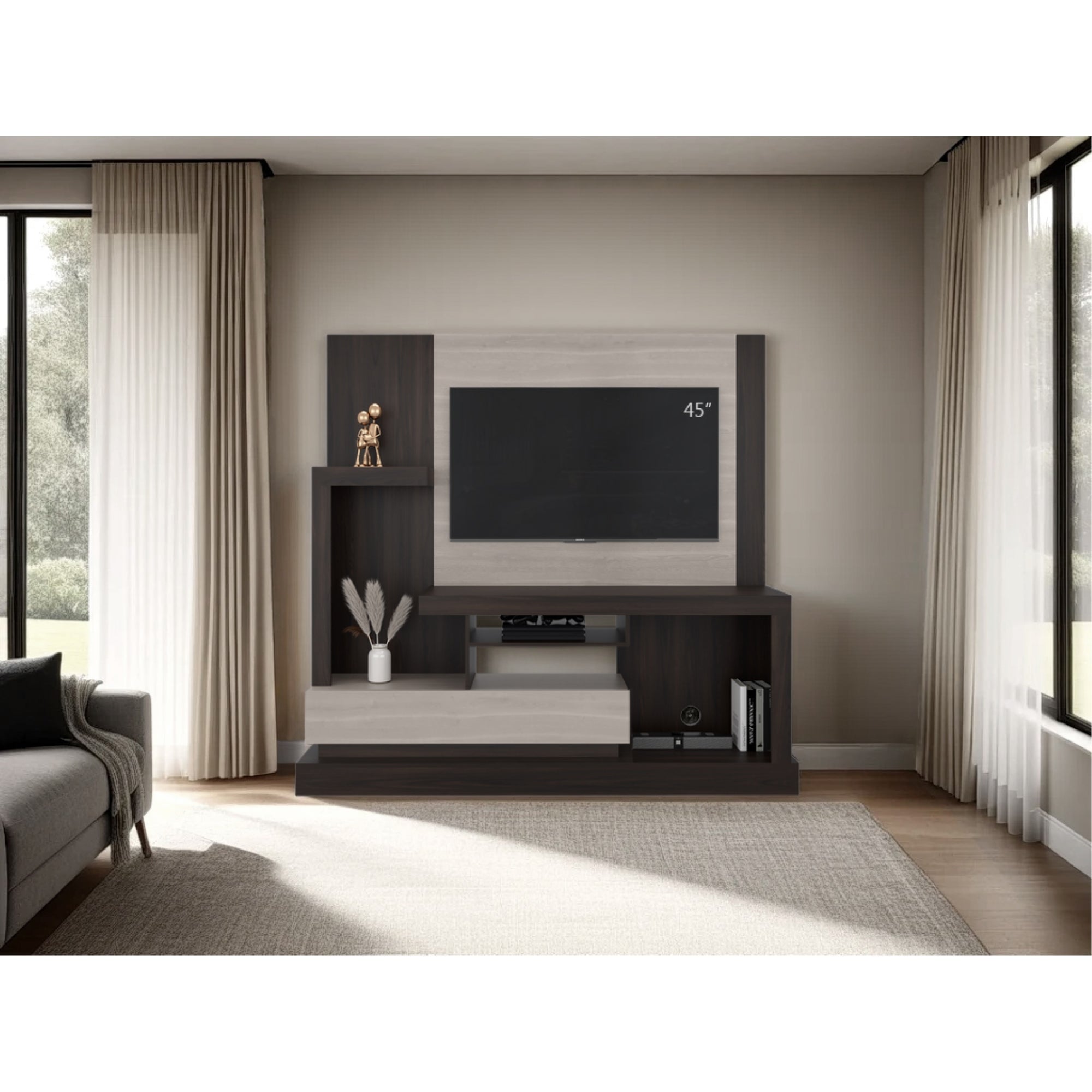 ESTANTE TV 55' ALCACERES 1 PUERTA 180X172,2X41,5 CM NOGAL Y MIEL - 6