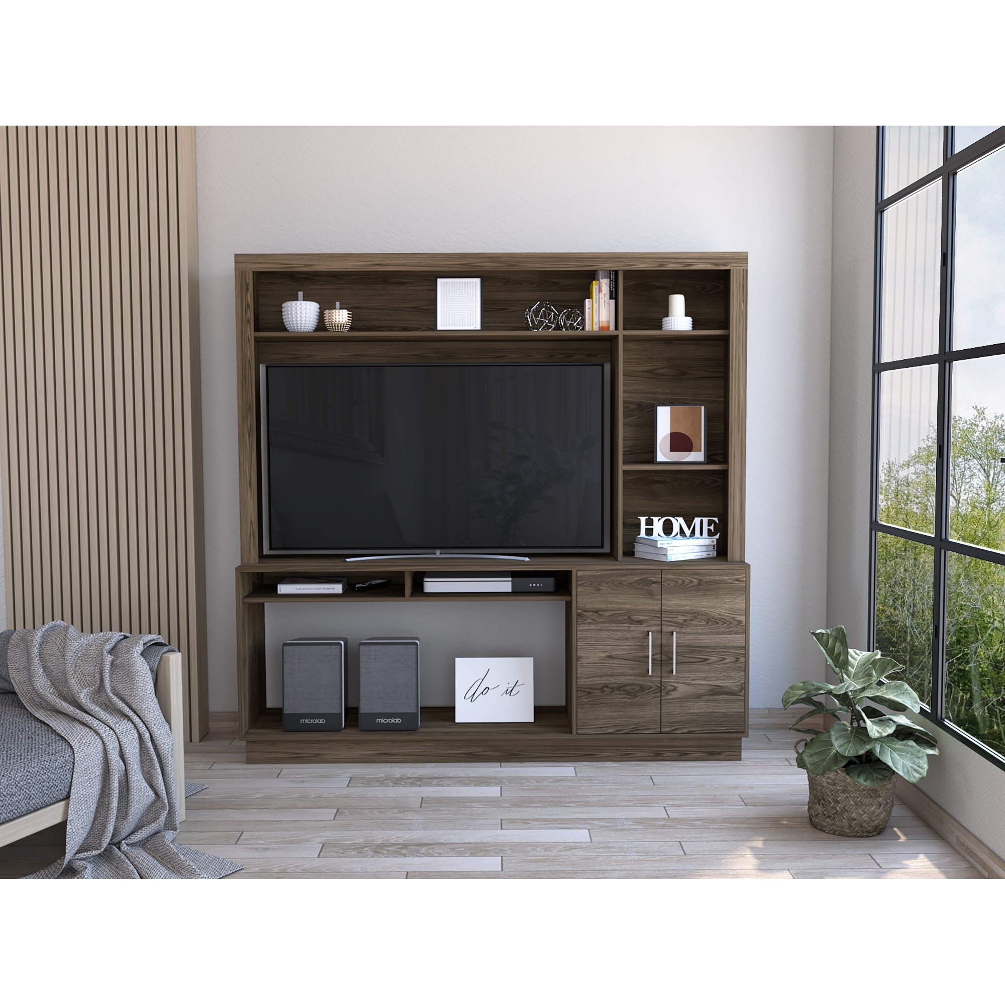 ESTANTE TV 55' CANTABRIA 2 PUERTAS COÑAC 180X180X40 CM - 5