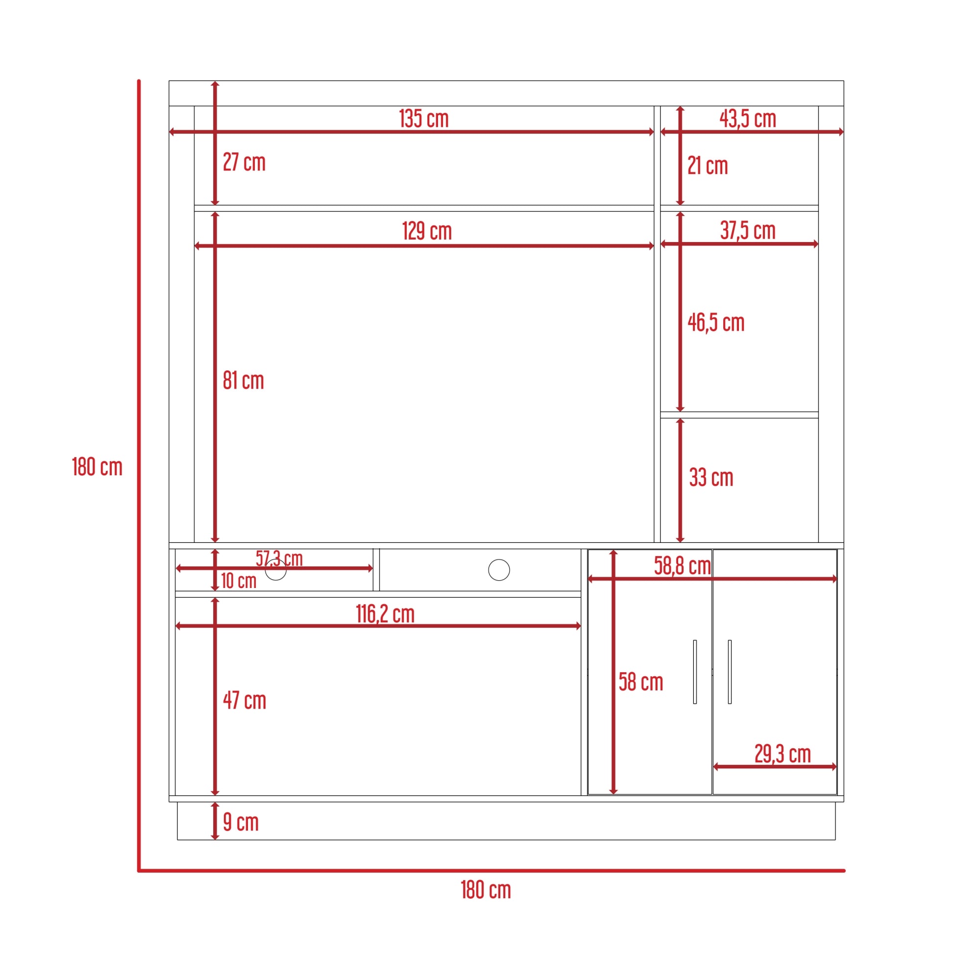 ESTANTE TV 55' CANTABRIA 2 PUERTAS COÑAC 180X180X40 CM - 8