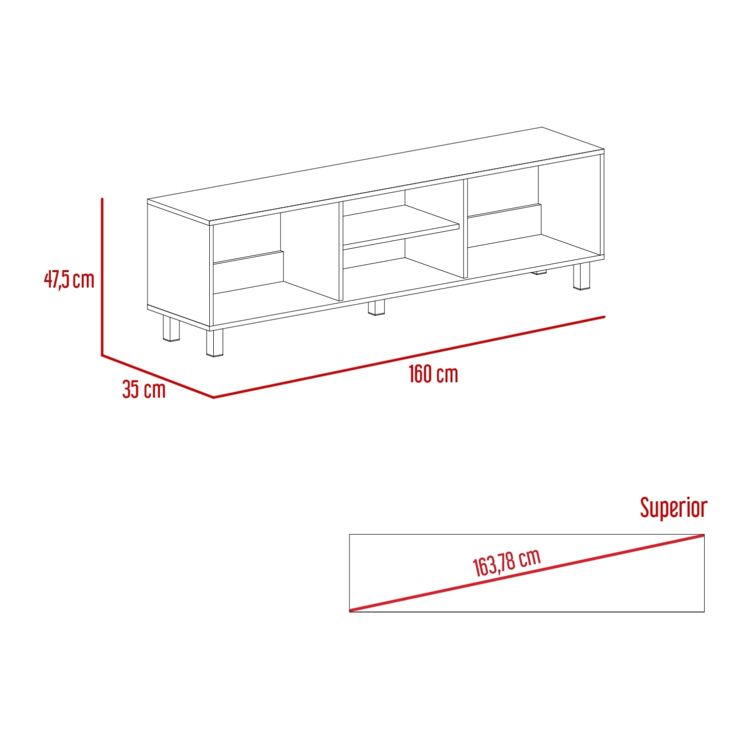 RACK TV 70' 160X47,5X35 CM NEGRO Y DUNA - 2