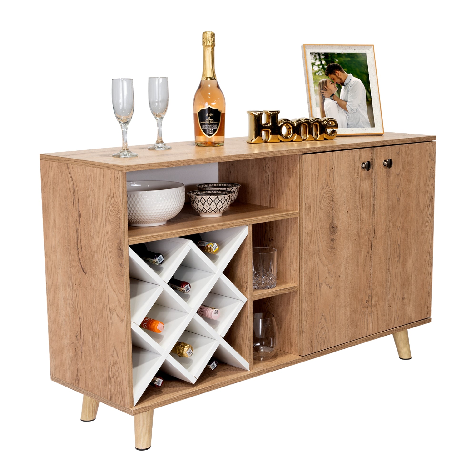 MUEBLE BAR BAJO VIHTI MACADAMIA Y BLANCO - 1