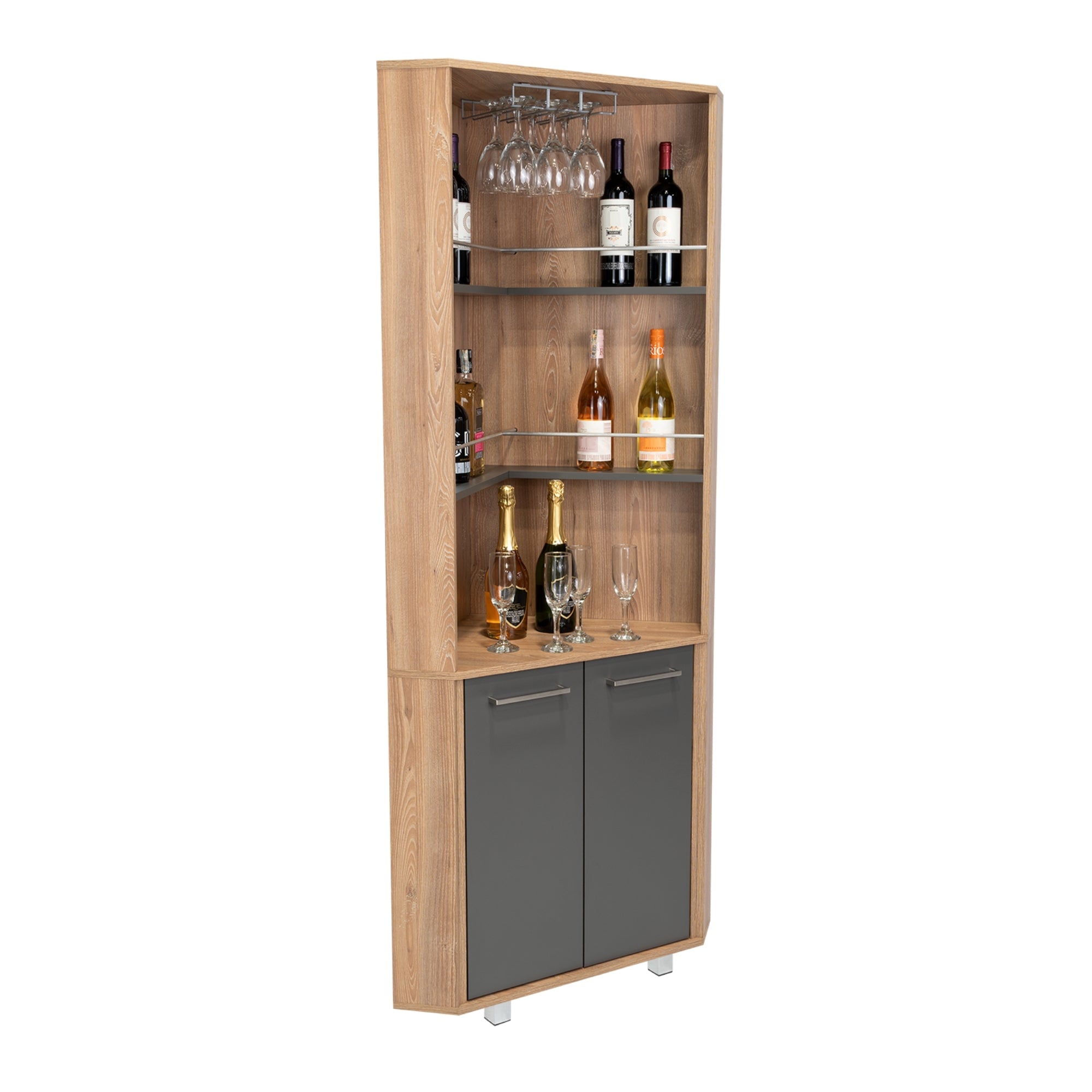 BAR ALTO ESQUINERO CARMENERE 2 PUERTAS MIEL Y PLOMO - 5