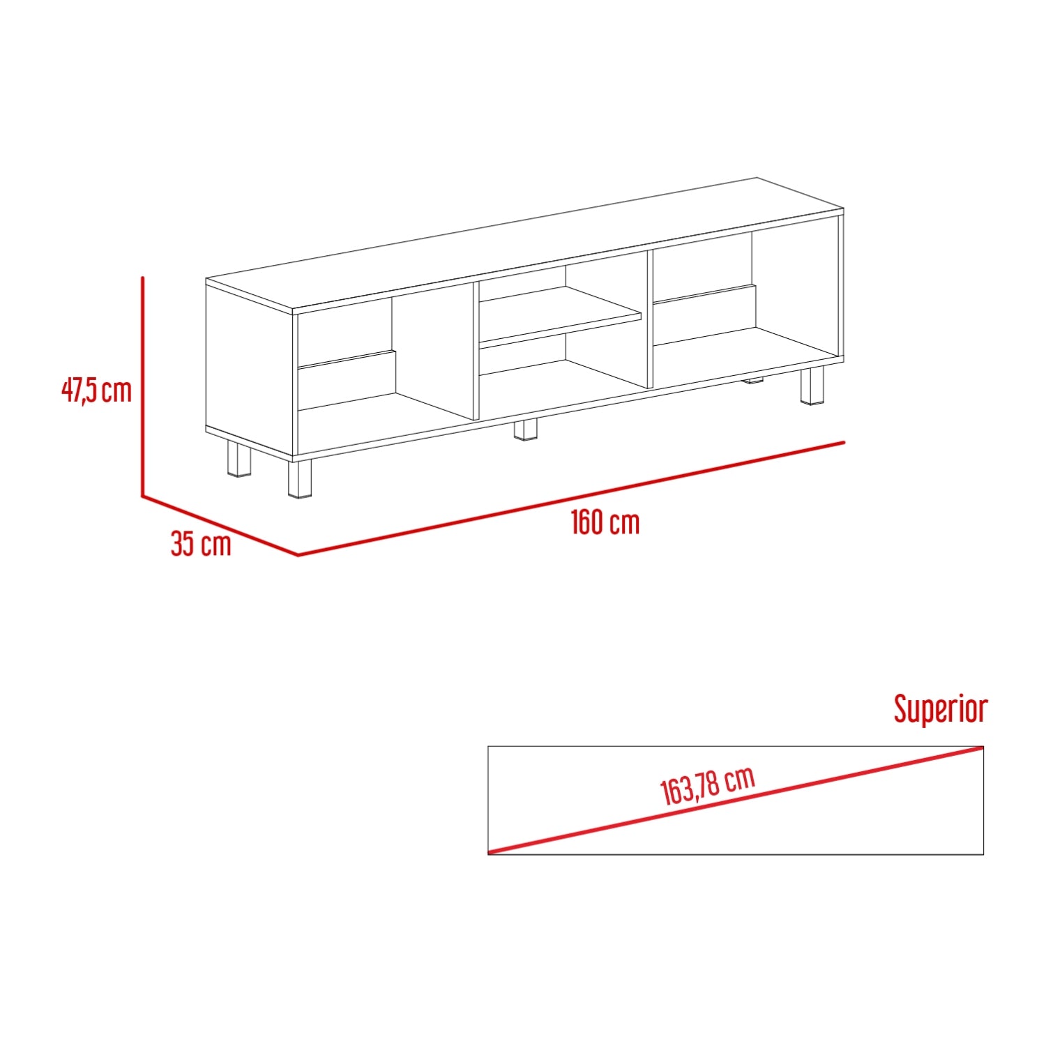 RACK TV 70' 160X47,5X35 CM BLANCO Y DUNA - 2
