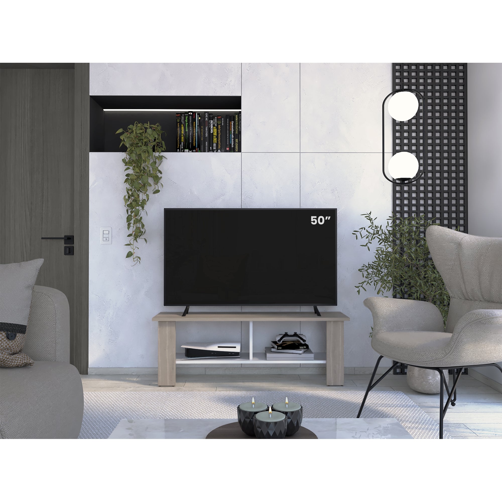 RACK TV 50' NAVIA BARDOLINO Y BLANCO 42X120X31 CM - 5