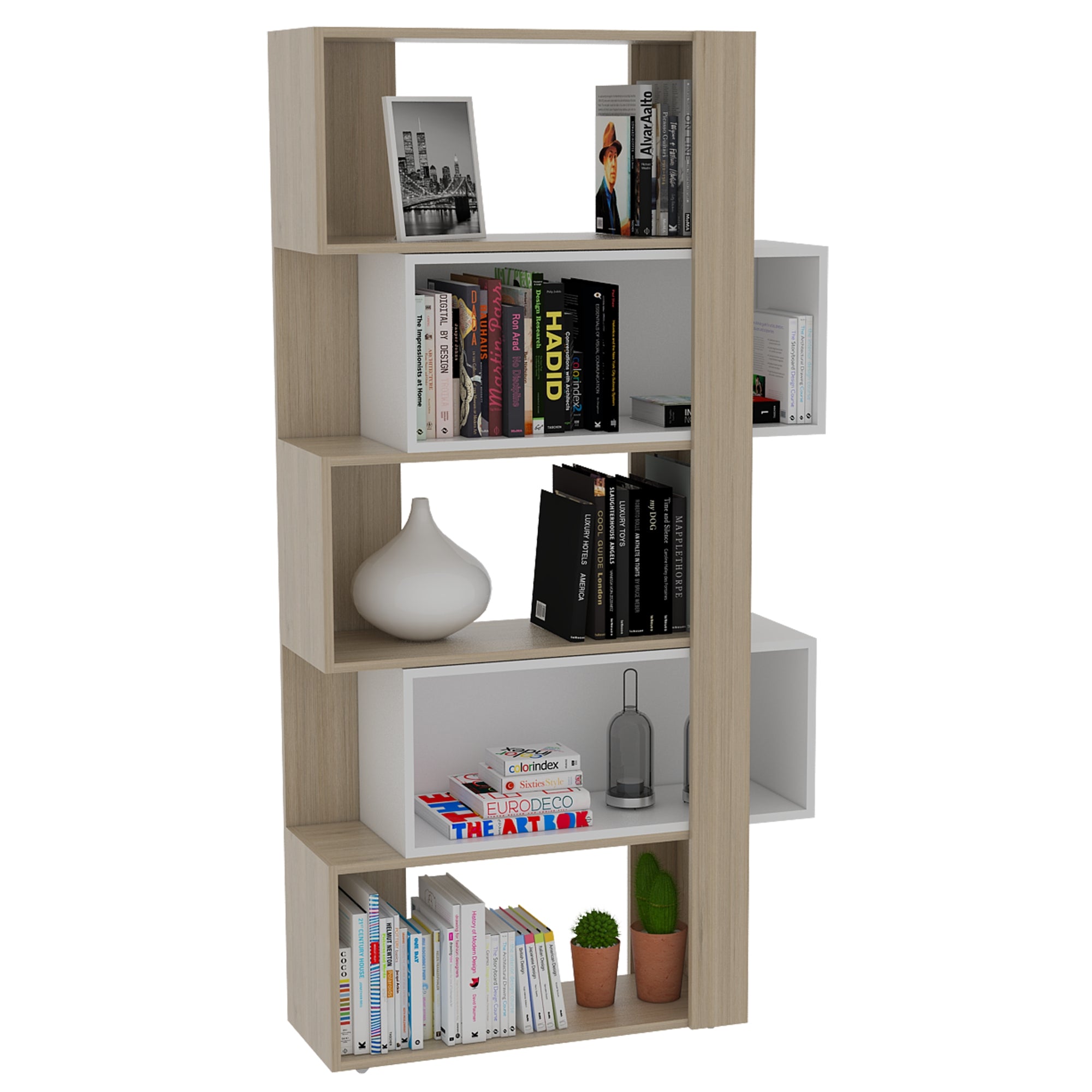 BIBLIOTECA BEIJING 2 MODULOS MOBILES ROVERE Y BLANCO - 1
