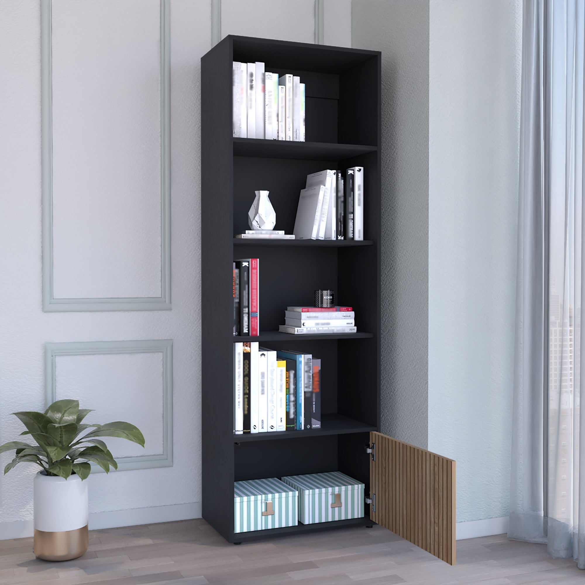 BIBLIOTECA FUNES ECO 1 PUERTA WENGUE 180X60X35 CM - 6