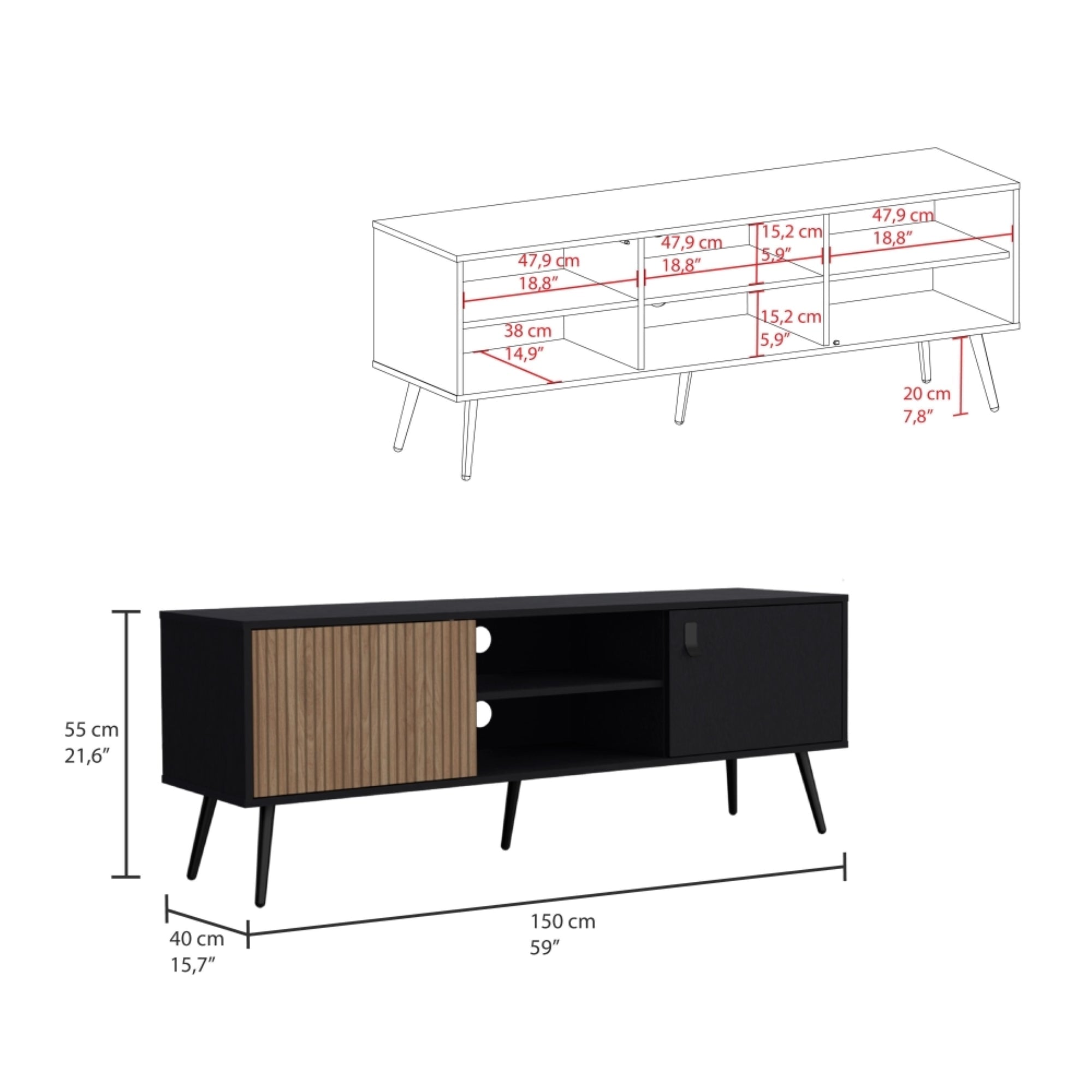 RACK TV 65' FUNES ECO 150 WENGUE 55X150X40 CM - 7