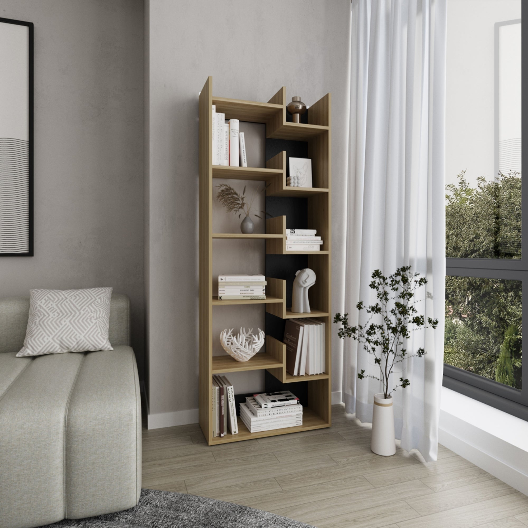 BIBLIOTECA 6 NIVELES CLOVER FRESNO Y WENGUE 162X60X25 CM - 5