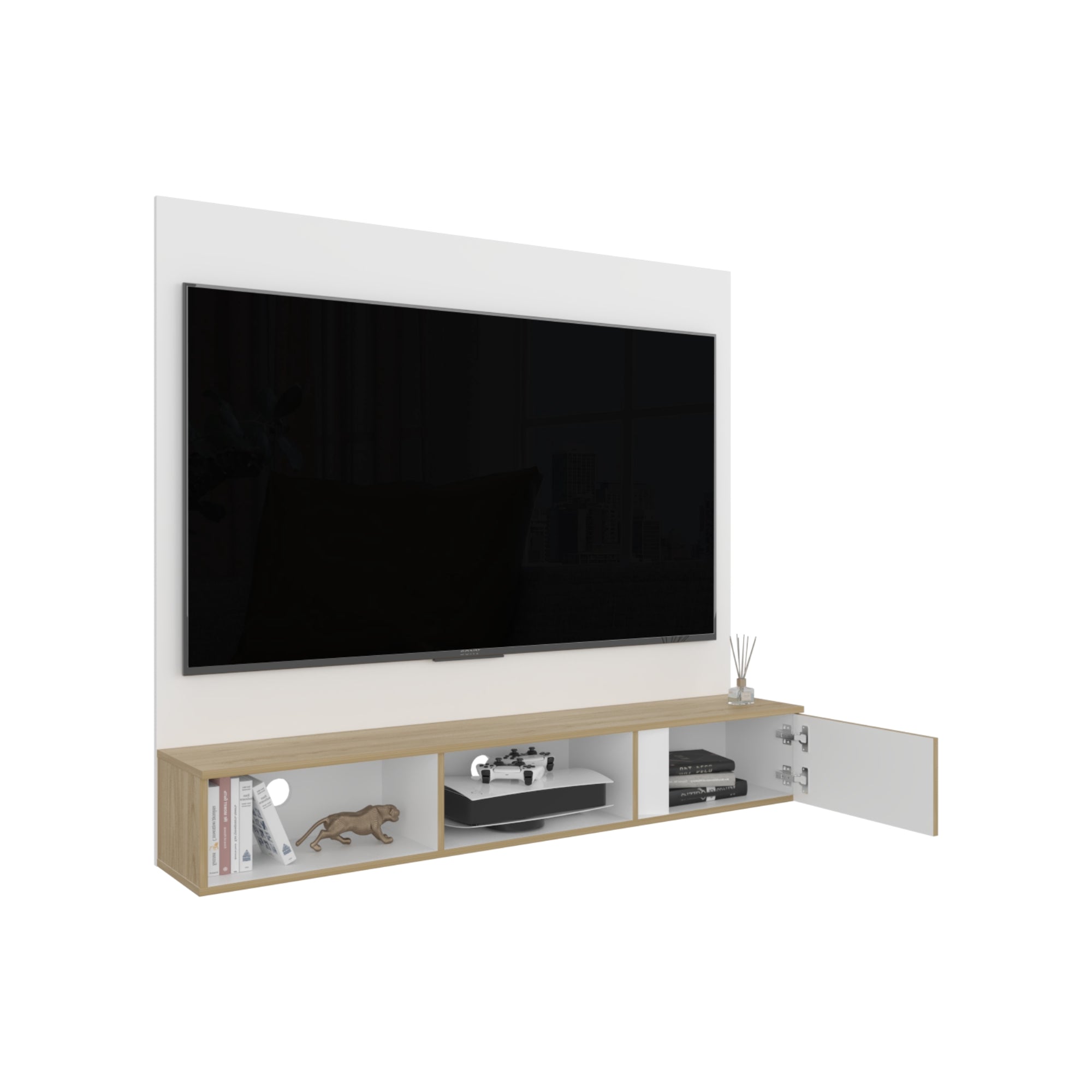PANEL TV 65' DASSEL 150X132,5X29,6 CM BLANCO Y FRESNO - 1