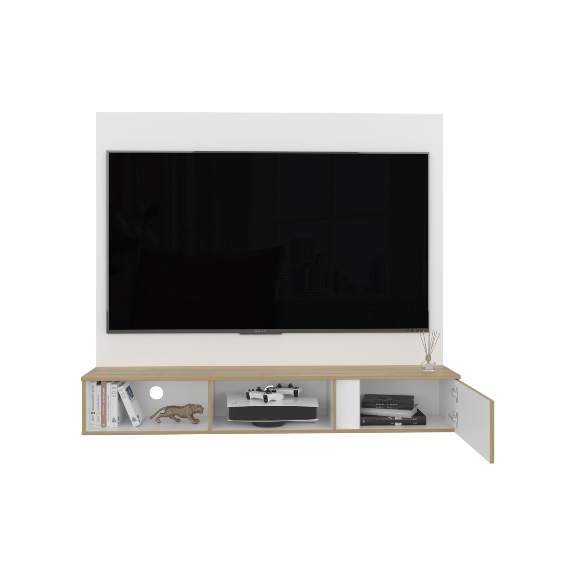 PANEL TV 65' DASSEL 150X132,5X29,6 CM BLANCO Y FRESNO - 2