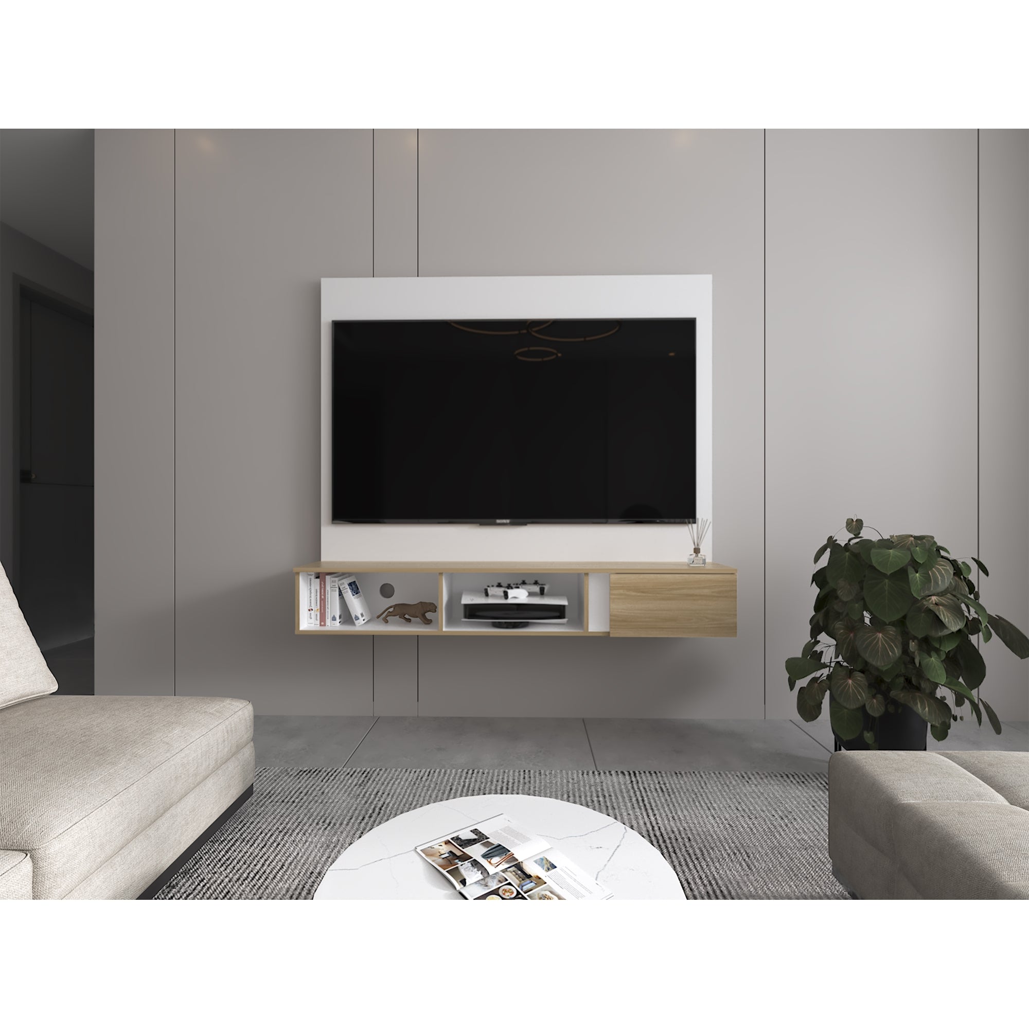 PANEL TV 65' DASSEL 150X132,5X29,6 CM BLANCO Y FRESNO - 5