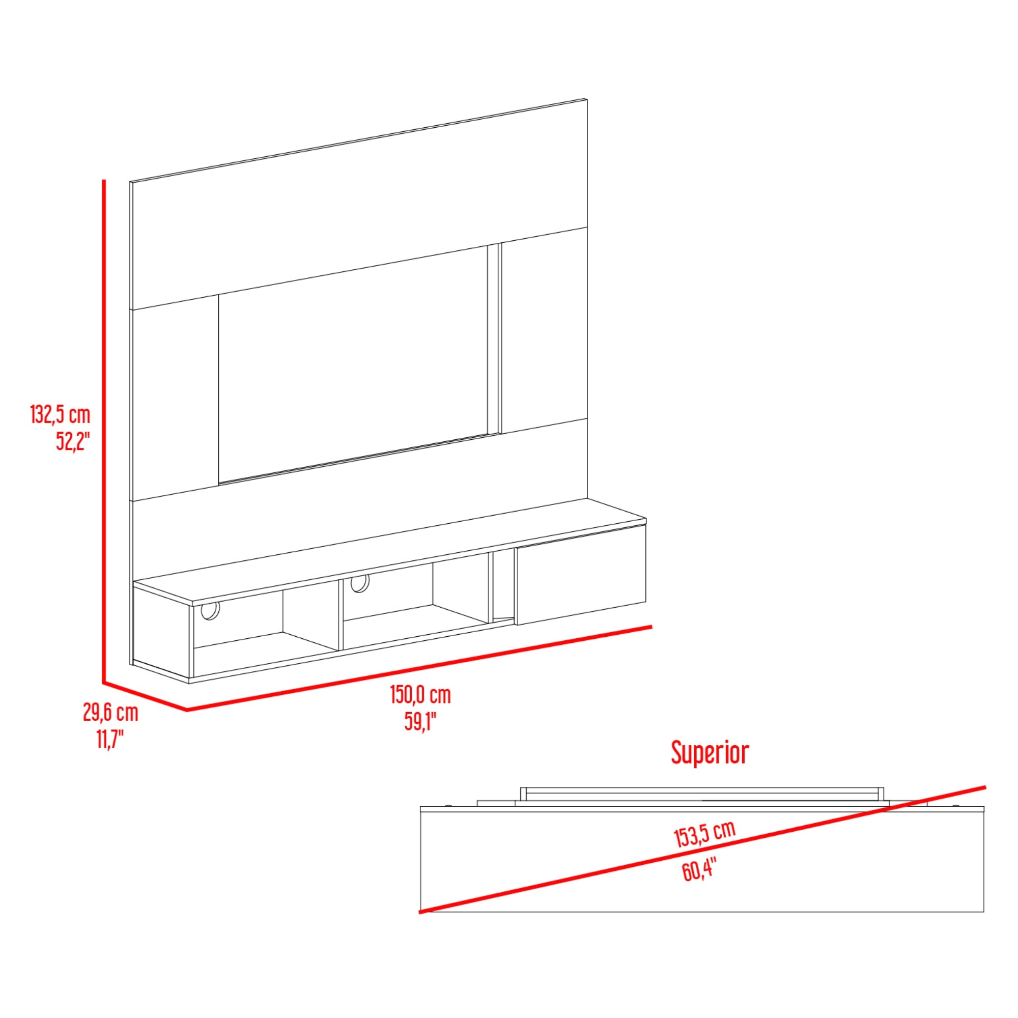 PANEL TV 65' DASSEL 150X132,5X29,6 CM BLANCO Y FRESNO - 7