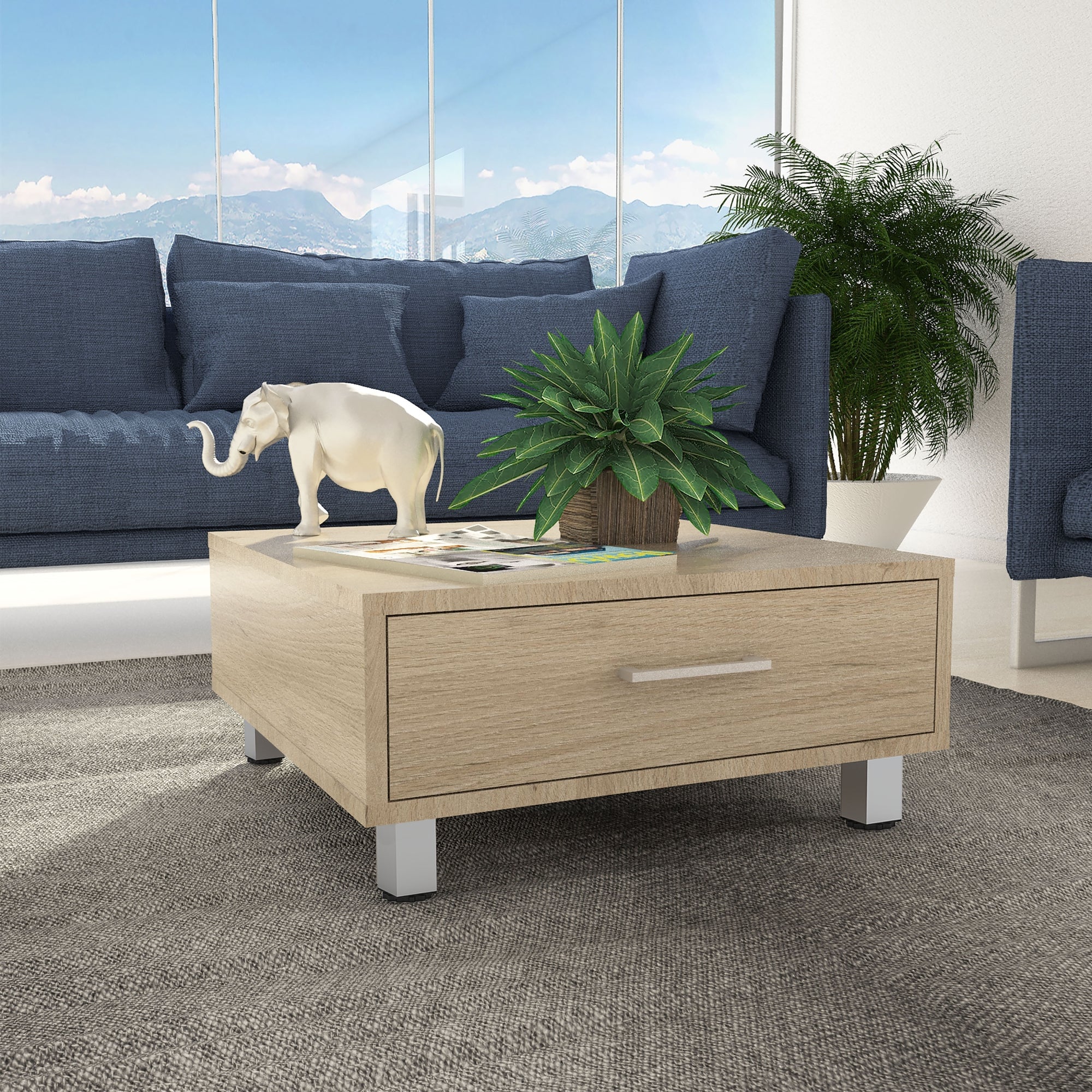 MESA DE CENTRO 1 CAJON 60X60 CM ROVERE - 5