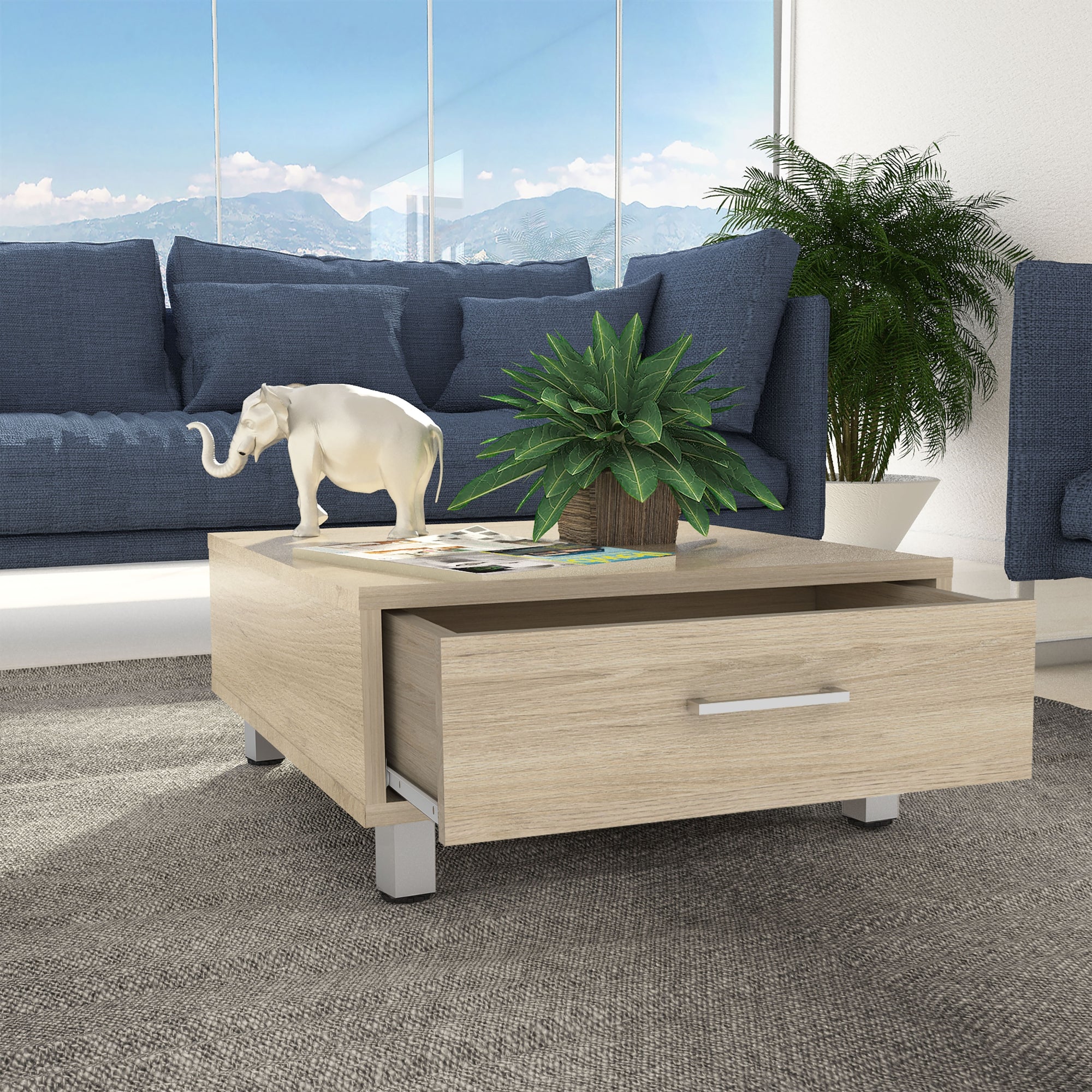 MESA DE CENTRO 1 CAJON 60X60 CM ROVERE - 6