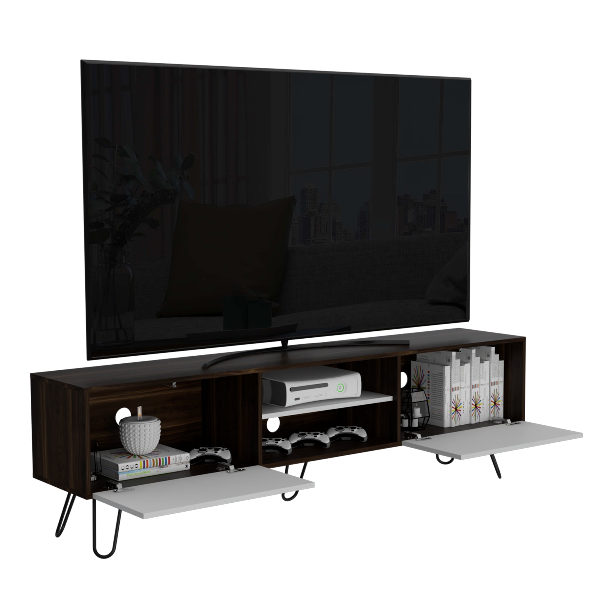 RACK TV 70' VASSEL CAFE OSCURO Y BLANCO 52,5X180X35 CM - 1