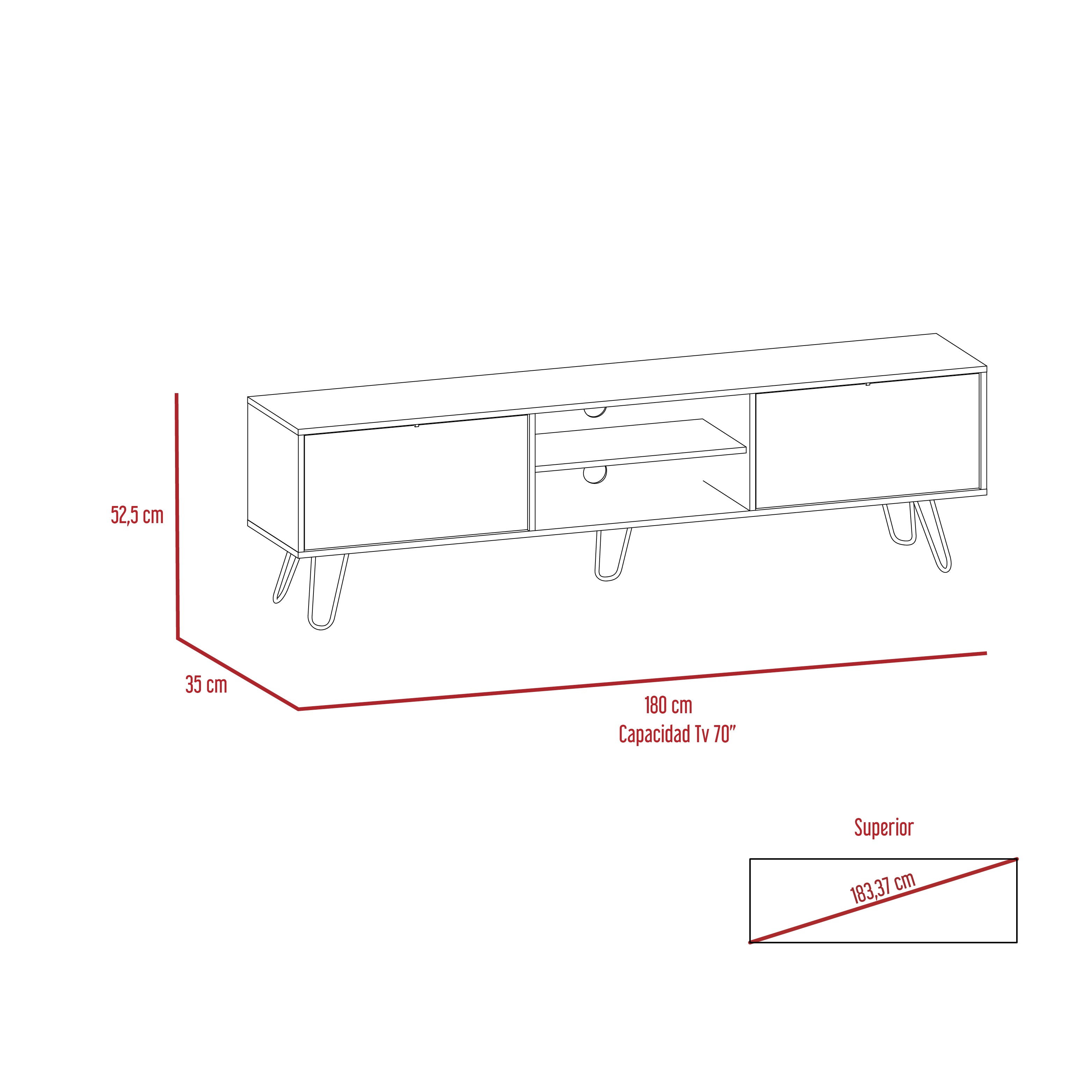 RACK TV 70' VASSEL CAFE OSCURO Y BLANCO 52,5X180X35 CM - 2
